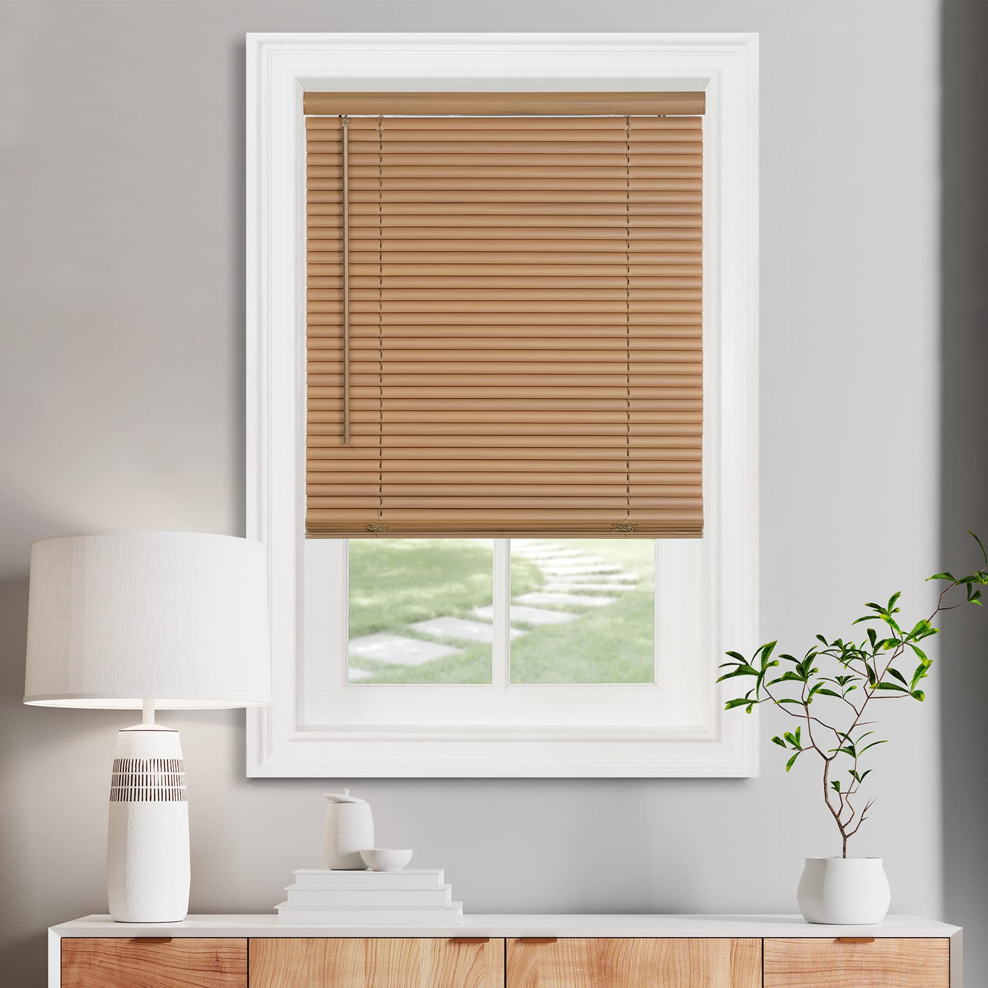 Cordless Light Filtering Mini Blind - 47 Inch Width, 48 Inch Length, 1" Slat Size - Pearl White - Cordless GII Morningstar Horizontal Windows Blinds for Interior by Achim Home Decor