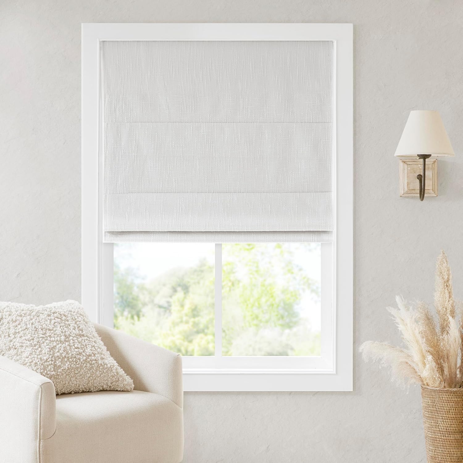 Madison Park Cordless Roman Shades, Blackout Window Blind Privacy Window Shades, Thermal Insulated Cordless Window Treatment for Bedroom, Living Room, Quincy, Single Panel 31" W X 64" H Linen