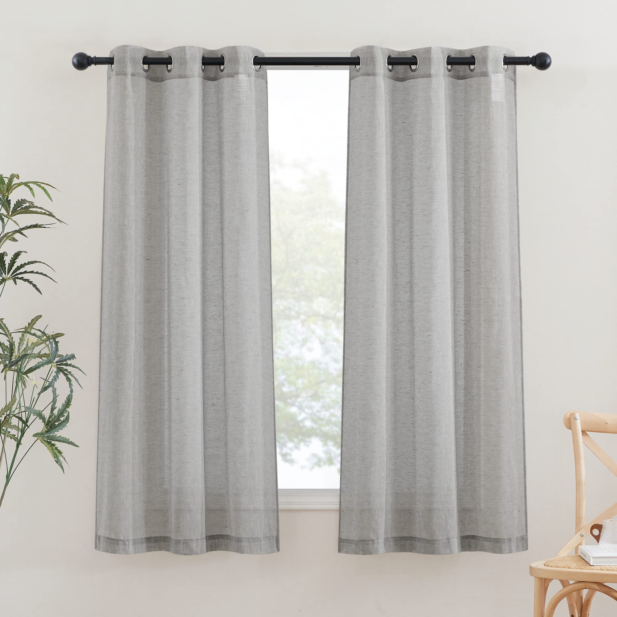 NICETOWN Semi Sheer Beige Curtains 84 inches Long, Grommet Retro Linen Curtains Window Treatments Vertical Drapes Privacy with Light Filter for Living Room, W52 x L84, 2 Panels