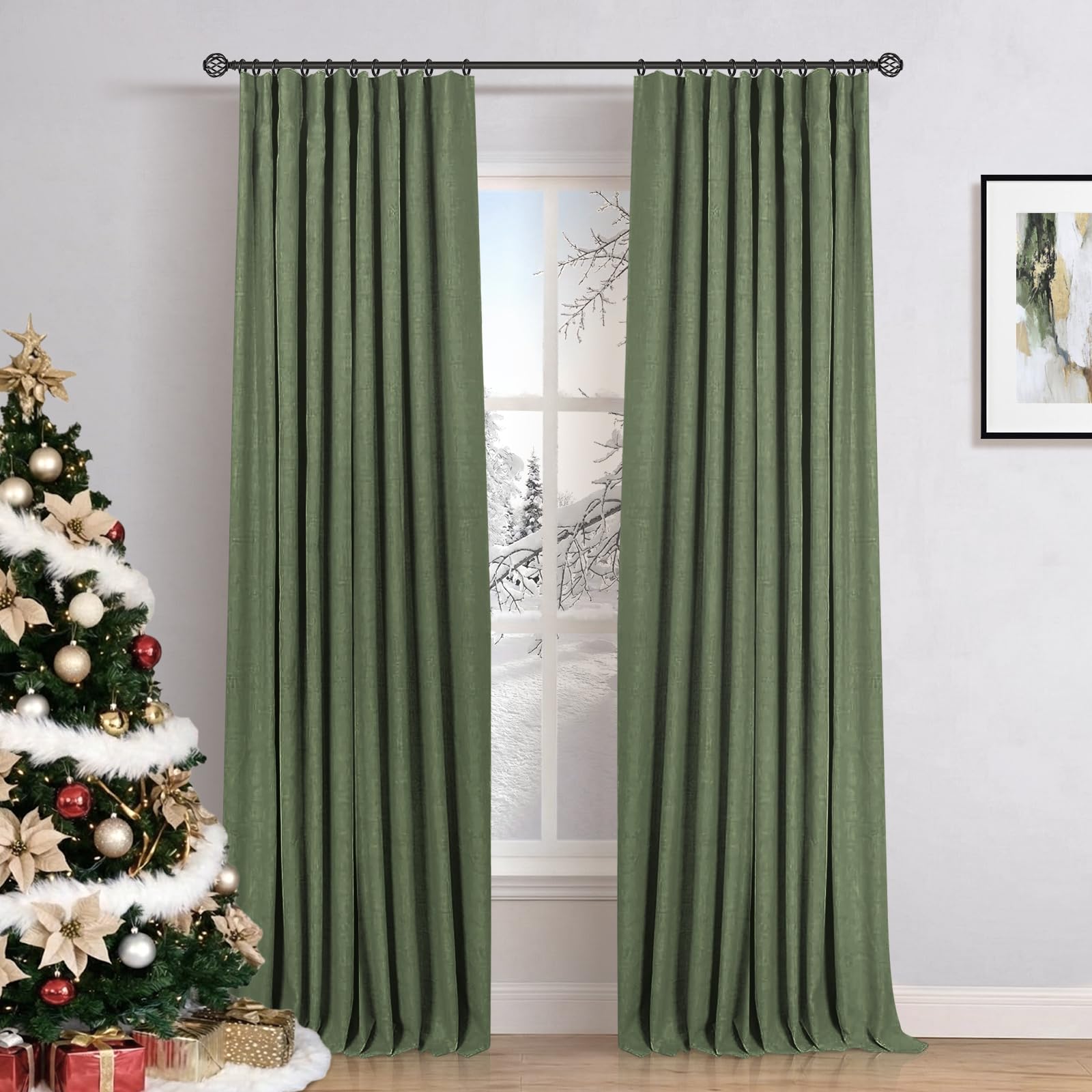 INOVADAY 100% Blackout Curtains for Bedroom, Black Out Curtains 84 Inch Long, Clip Rings Linen Blackout Drapes, Thermal Insulated Room Darkening for Living Room, 2 Panels - Beige,W50xL84