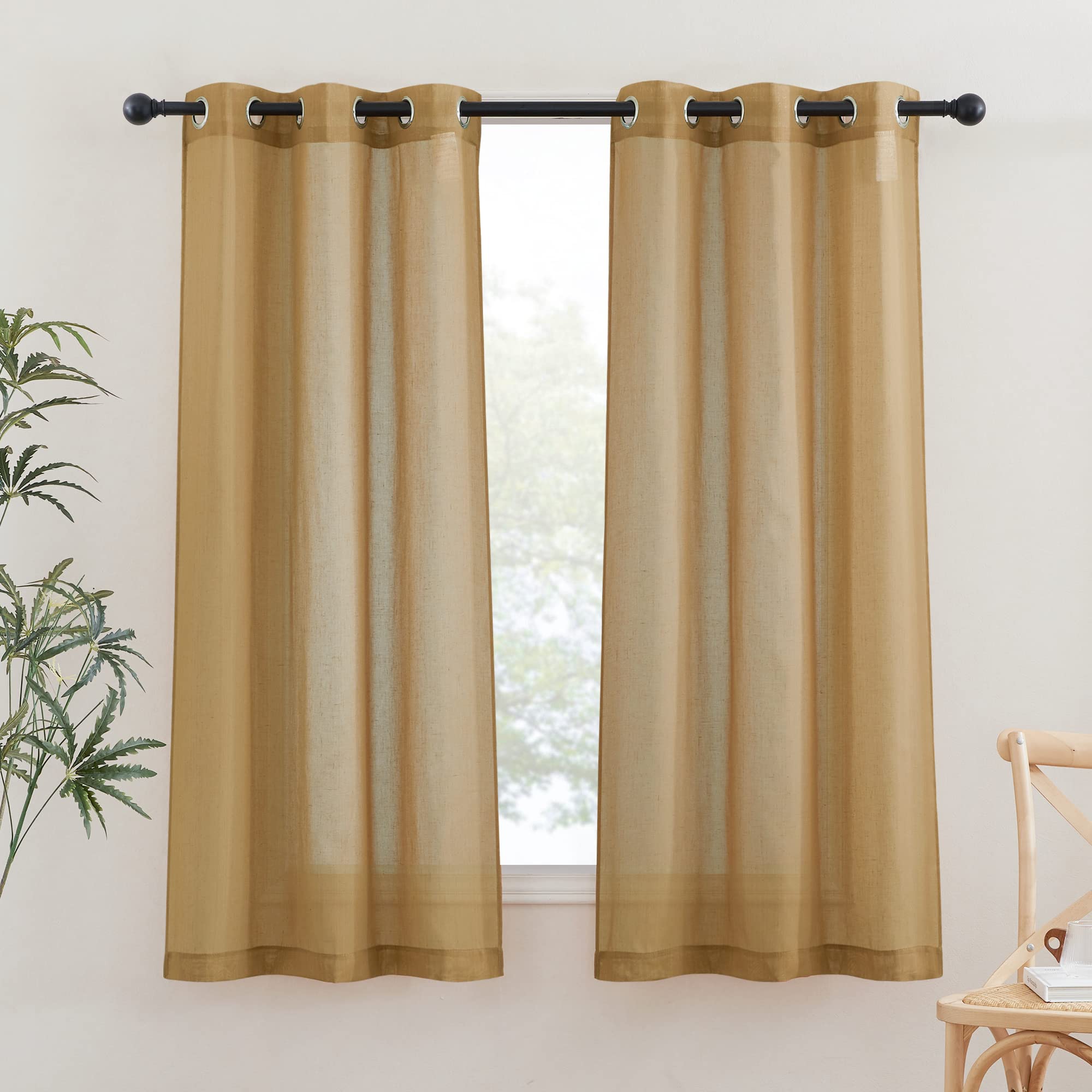 NICETOWN Semi Sheer Beige Curtains 84 inches Long, Grommet Retro Linen Curtains Window Treatments Vertical Drapes Privacy with Light Filter for Living Room, W52 x L84, 2 Panels