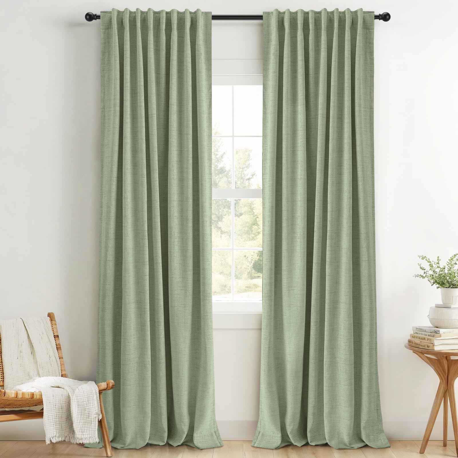 INOVADAY 100% Blackout Curtains 96 Inches Length 2 Panels Set, Back Tab/Rod Pocket Linen Black Out Curtains for Bedroom, Thermal Insulated Window Drapes - Cream, W50 X L96