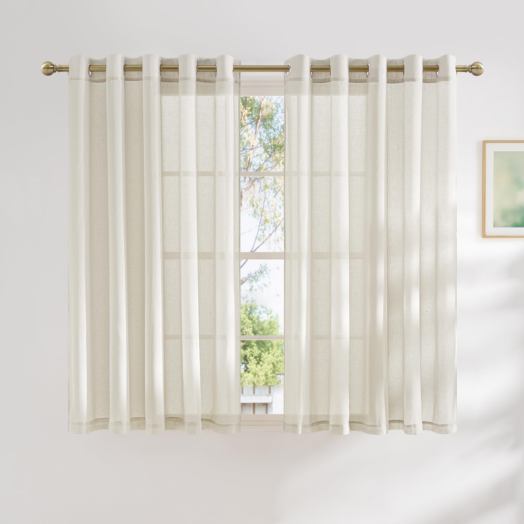 NICETOWN Semi Sheer Beige Curtains 84 inches Long, Grommet Retro Linen Curtains Window Treatments Vertical Drapes Privacy with Light Filter for Living Room, W52 x L84, 2 Panels