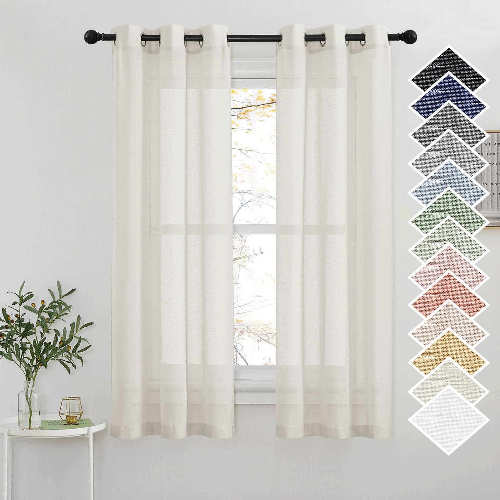 NICETOWN Semi Sheer Beige Curtains 84 inches Long, Grommet Retro Linen Curtains Window Treatments Vertical Drapes Privacy with Light Filter for Living Room, W52 x L84, 2 Panels