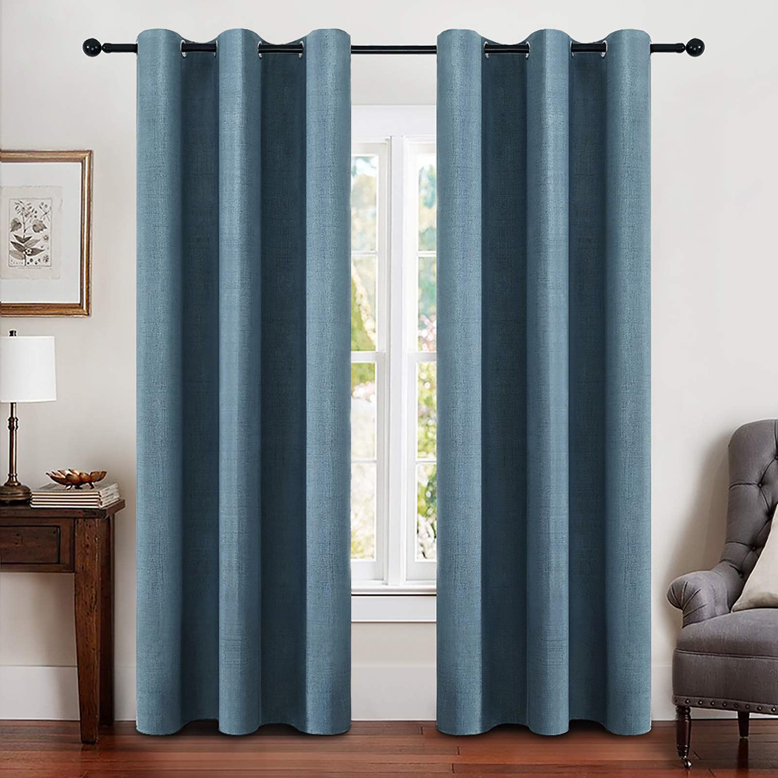 MIULEE 90 Inches Linen Textured Curtains for Bedroom 100% Blackout Thermal Insulated Natural Beige Grommet Room Darkening Curtains & Drapes Luxury Decor for Living Room Nursery 52 x 90 Inch (2 Panels)