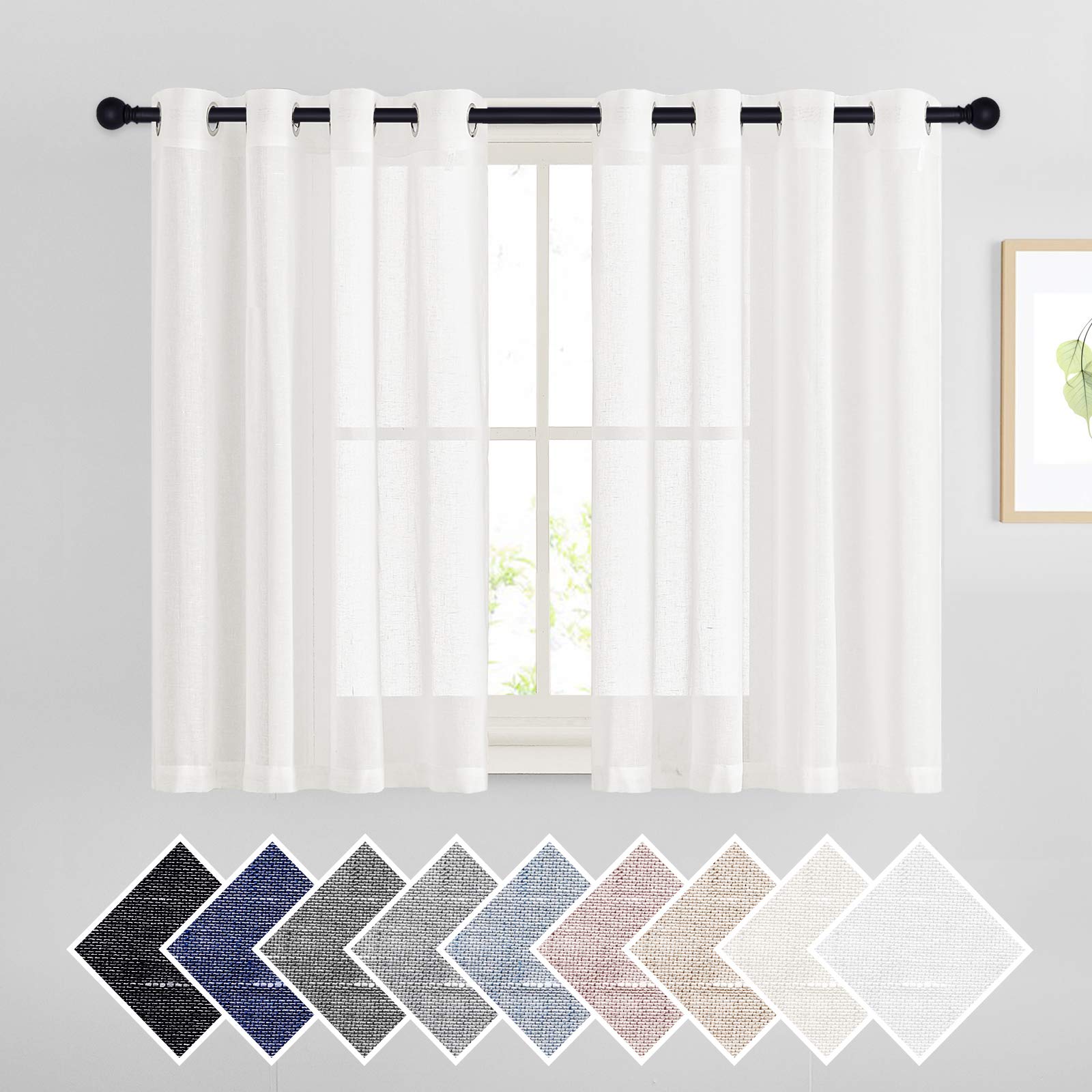 NICETOWN Semi Sheer Beige Curtains 84 inches Long, Grommet Retro Linen Curtains Window Treatments Vertical Drapes Privacy with Light Filter for Living Room, W52 x L84, 2 Panels
