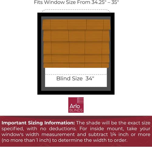 ARLO BLINDS Sheer Bamboo Roman Shades with Valance - Tuscan, 34" W x 60" H - Light Filtering Cordless Blinds for Interior Windows - Real Natural Bamboo Material - Mounting Hardware Included