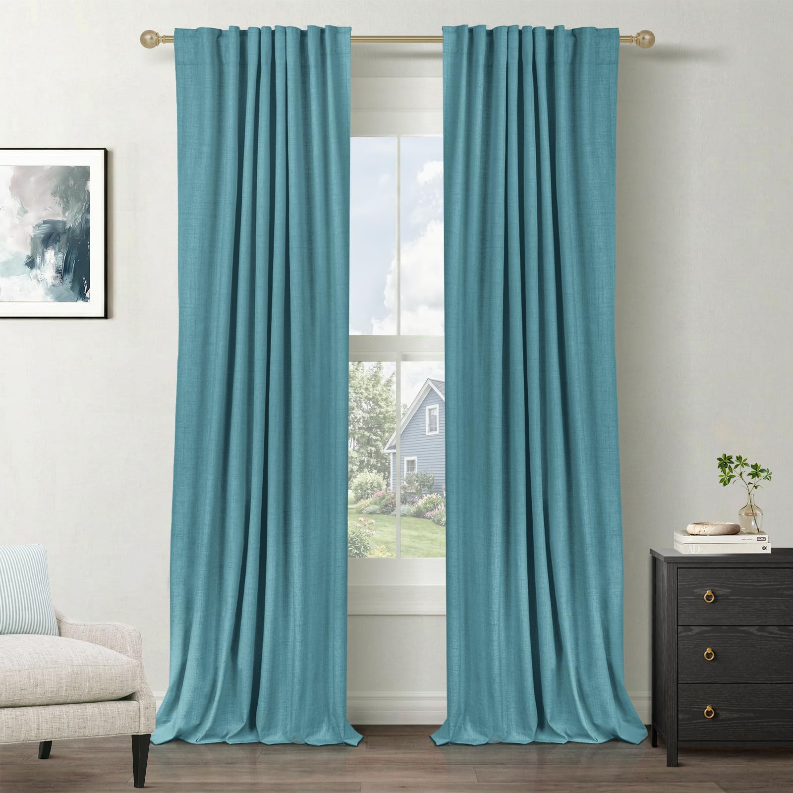 100% Blackout Shield Linen Blackout Curtains for Bedroom 84 Inches Long, Back Tab/Rod Pocket Living Room Drapes, Thermal Insulated Blackout Curtains 2 Panels Set, 50" W x 84" L, Cream
