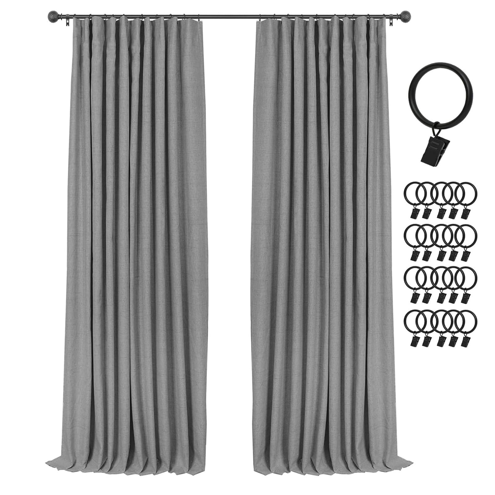 INOVADAY 100% Blackout Curtains for Bedroom, Black Out Curtains 84 Inch Long, Clip Rings Linen Blackout Drapes, Thermal Insulated Room Darkening for Living Room, 2 Panels - Beige,W50xL84