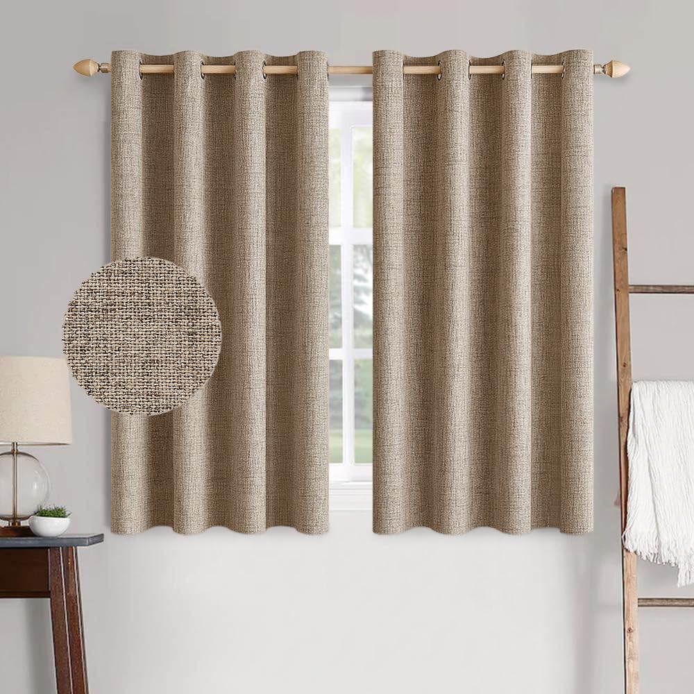 MIULEE 90 Inches Linen Textured Curtains for Bedroom 100% Blackout Thermal Insulated Natural Beige Grommet Room Darkening Curtains & Drapes Luxury Decor for Living Room Nursery 52 x 90 Inch (2 Panels)