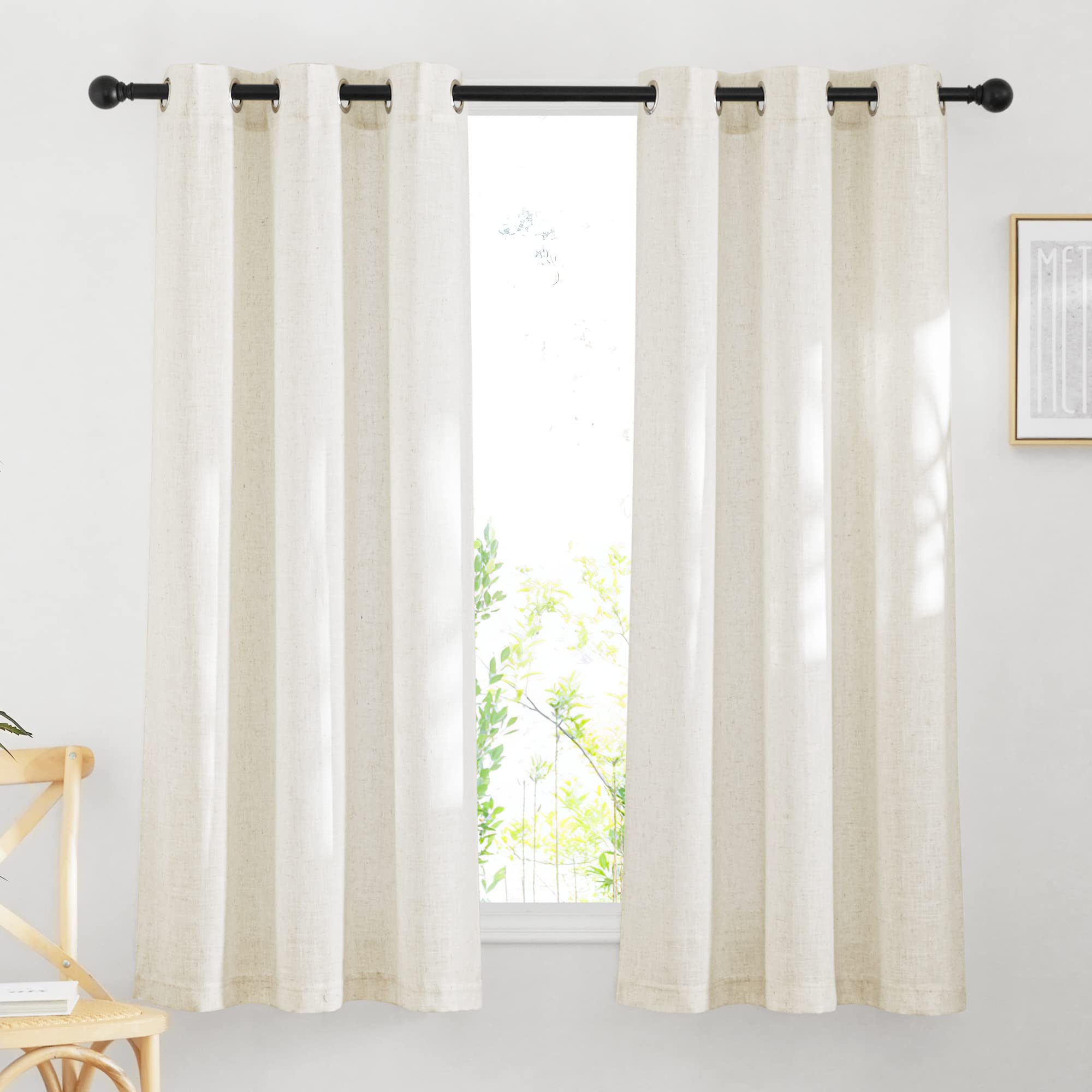 NICETOWN Semi Sheer Beige Curtains 84 inches Long, Grommet Retro Linen Curtains Window Treatments Vertical Drapes Privacy with Light Filter for Living Room, W52 x L84, 2 Panels