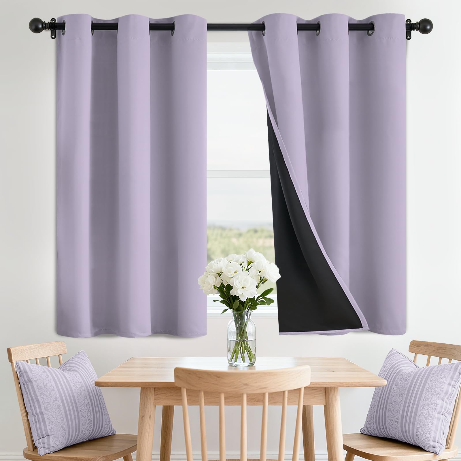 SimpleHome 100% Blackout Curtains for Bedroom,Thermal Insulated Grommet Window Drapes Room Darkening Cream Curtains for Living Room with Black Back,52 x 84 Inch,2 Panels