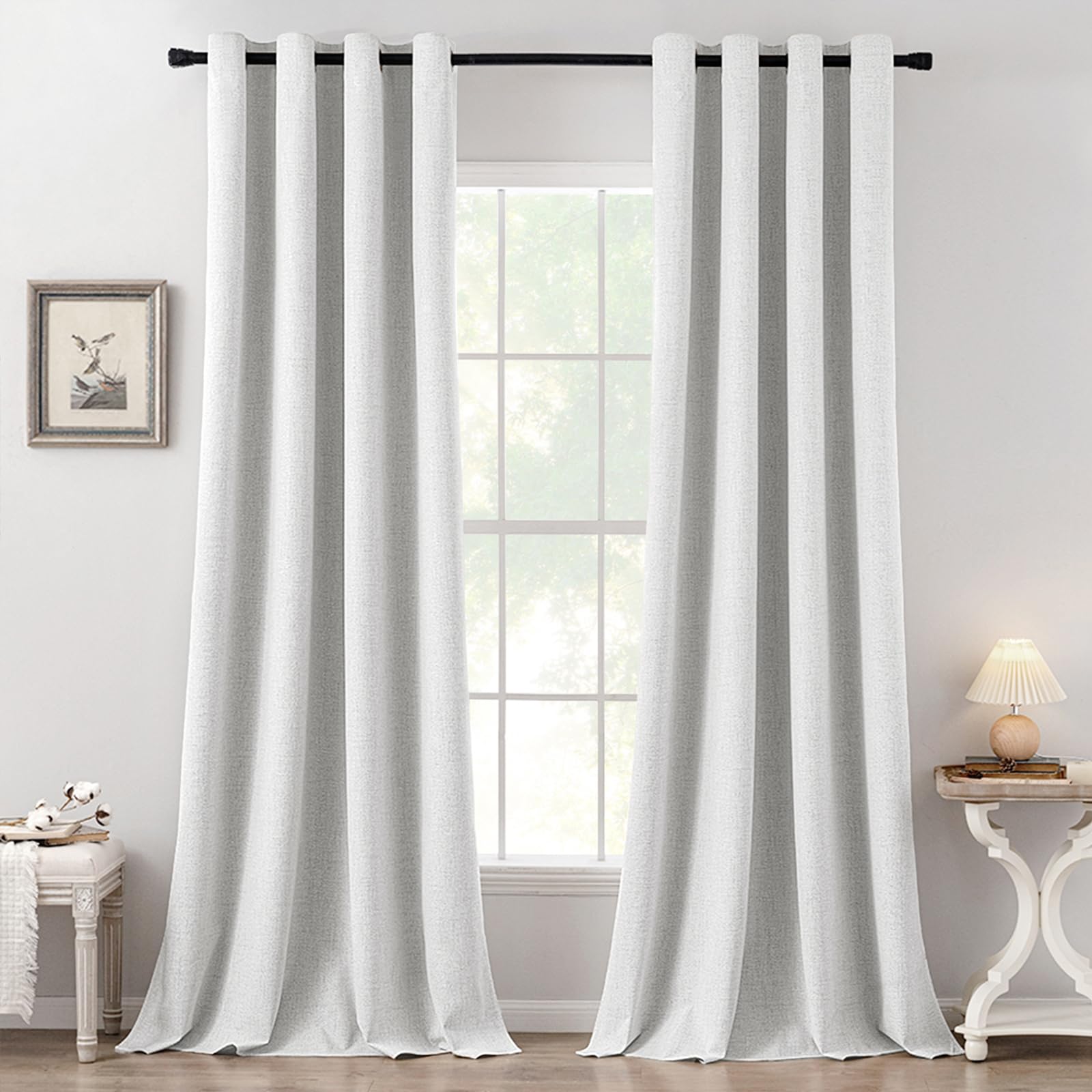MIULEE 90 Inches Linen Textured Curtains for Bedroom 100% Blackout Thermal Insulated Natural Beige Grommet Room Darkening Curtains & Drapes Luxury Decor for Living Room Nursery 52 x 90 Inch (2 Panels)