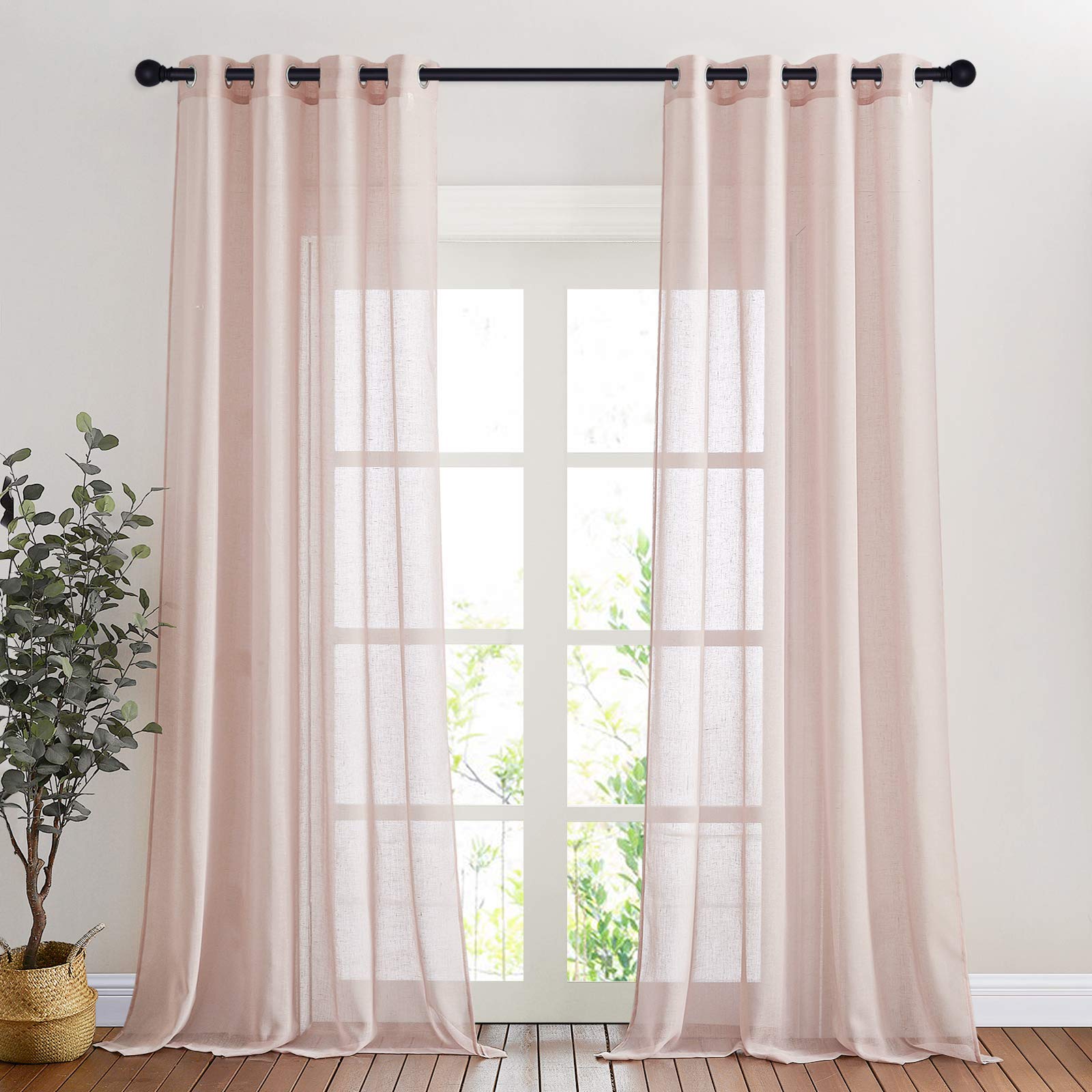 NICETOWN Semi Sheer Beige Curtains 84 inches Long, Grommet Retro Linen Curtains Window Treatments Vertical Drapes Privacy with Light Filter for Living Room, W52 x L84, 2 Panels