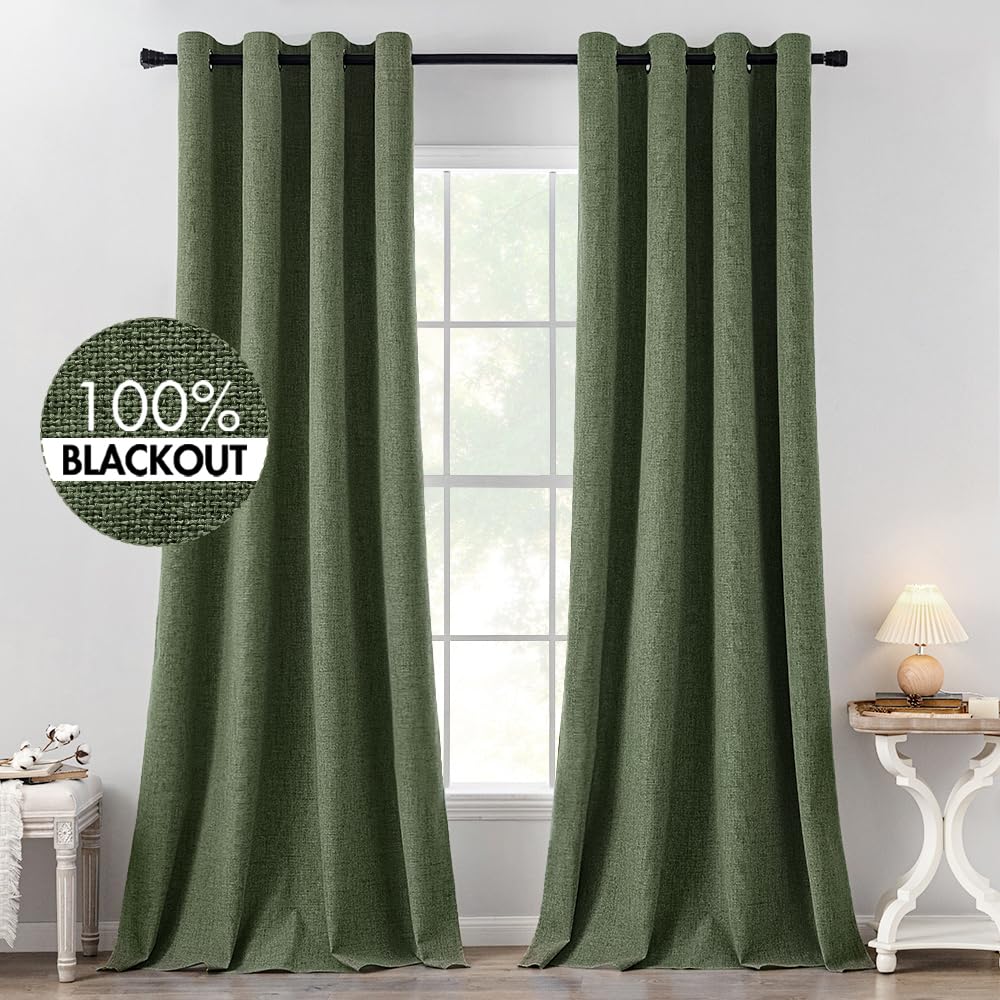 MIULEE 90 Inches Linen Textured Curtains for Bedroom 100% Blackout Thermal Insulated Natural Beige Grommet Room Darkening Curtains & Drapes Luxury Decor for Living Room Nursery 52 x 90 Inch (2 Panels)
