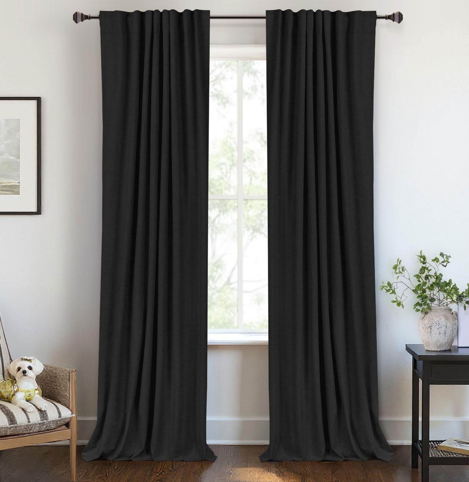 100% Blackout Shield Linen Blackout Curtains for Bedroom 84 Inches Long, Back Tab/Rod Pocket Living Room Drapes, Thermal Insulated Blackout Curtains 2 Panels Set, 50" W x 84" L, Cream