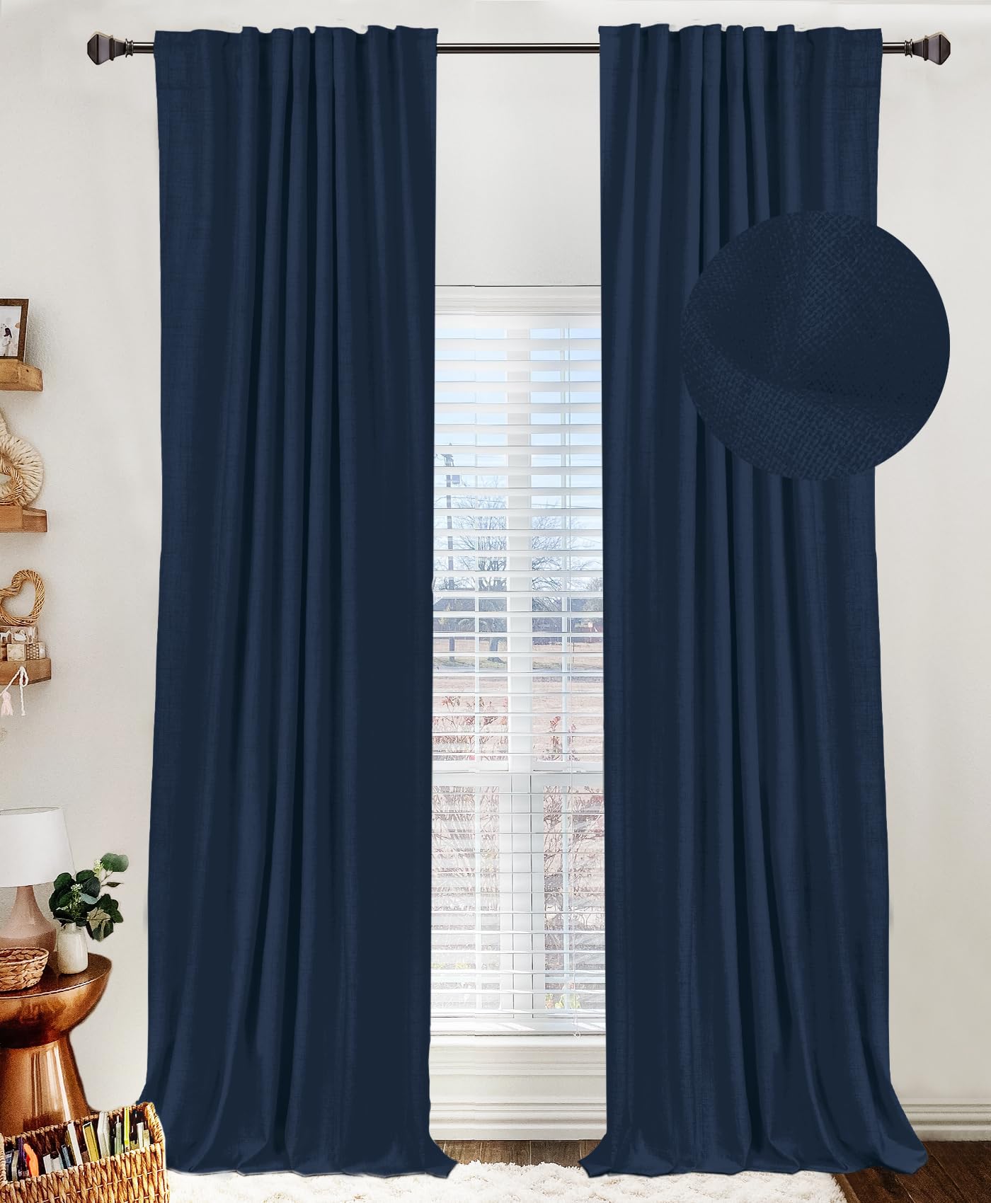 100% Blackout Shield Linen Blackout Curtains for Bedroom 84 Inches Long, Back Tab/Rod Pocket Living Room Drapes, Thermal Insulated Blackout Curtains 2 Panels Set, 50" W x 84" L, Cream