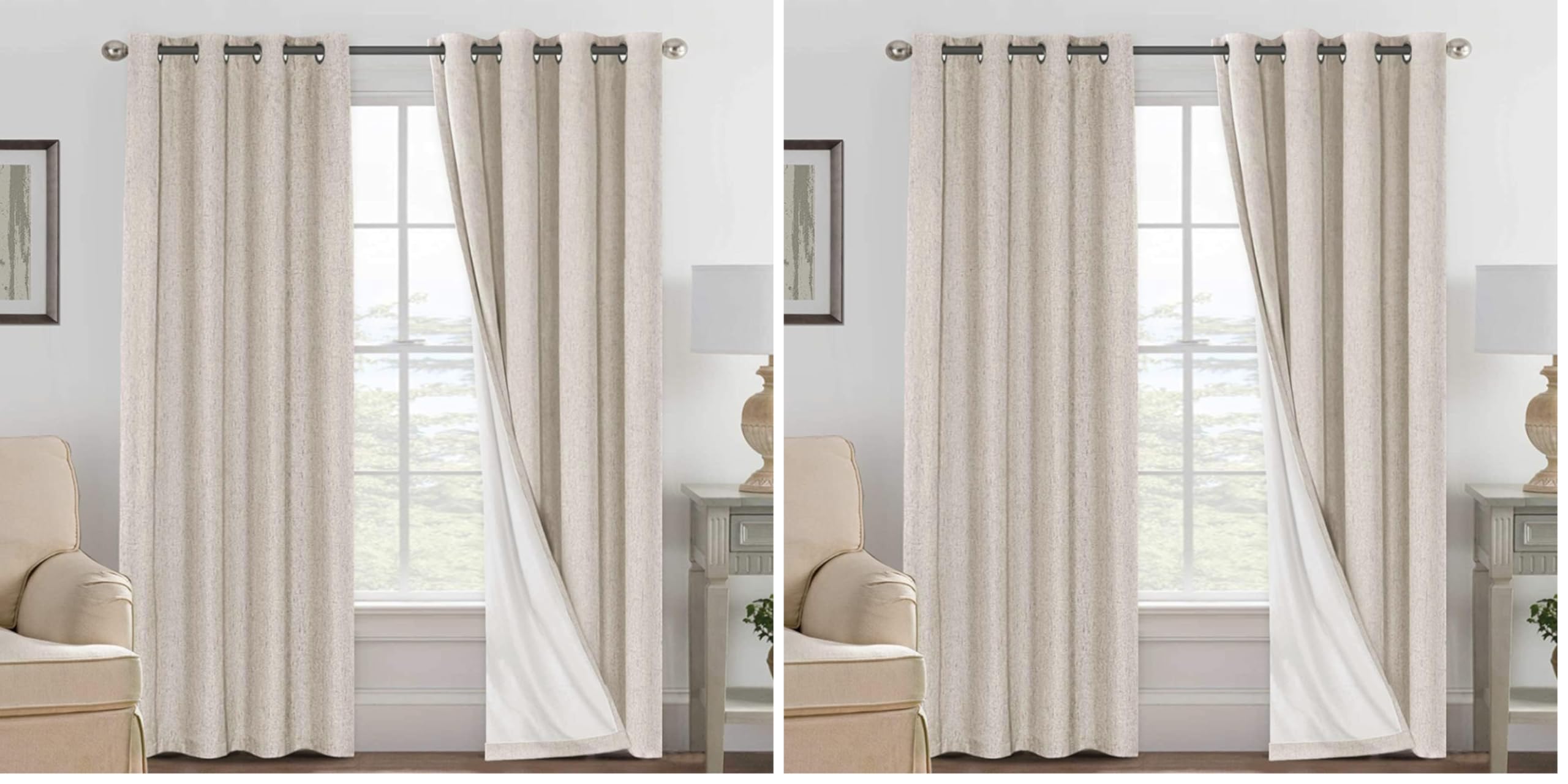 H.VERSAILTEX Linen 100% Blackout Curtains for Bedroom Full Light Blocking Curtains, Textured Window Curtain for Living Room 84 inch Grommet, Energy Efficient Curtains White Liner(2 Panels, Natural)