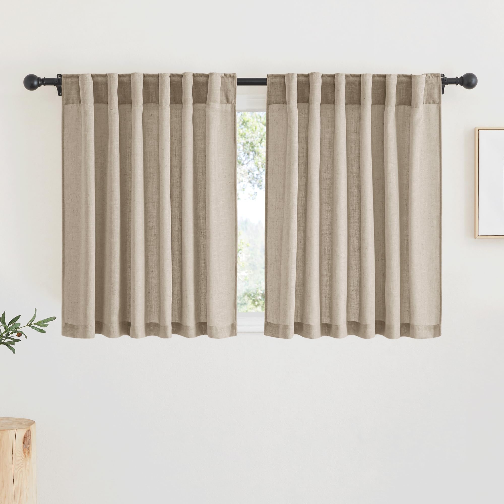 RYB HOME White Sheer Curtains Linen Texture Window Panels, Semi Sheer Light Filetring Rod Pocket & Back Tab Drapes for Bedroom, 52 x 84 inches, Pack of 2