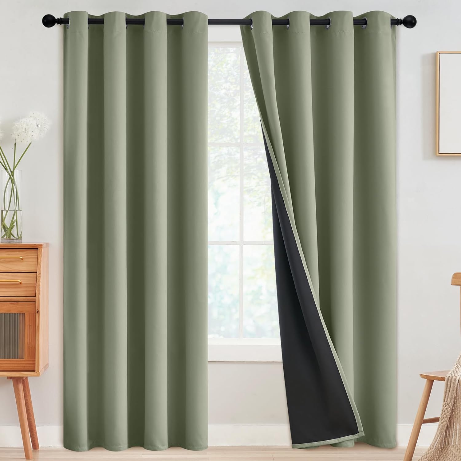 SimpleHome 100% Blackout Curtains for Bedroom,Thermal Insulated Grommet Window Drapes Room Darkening Cream Curtains for Living Room with Black Back,52 x 84 Inch,2 Panels