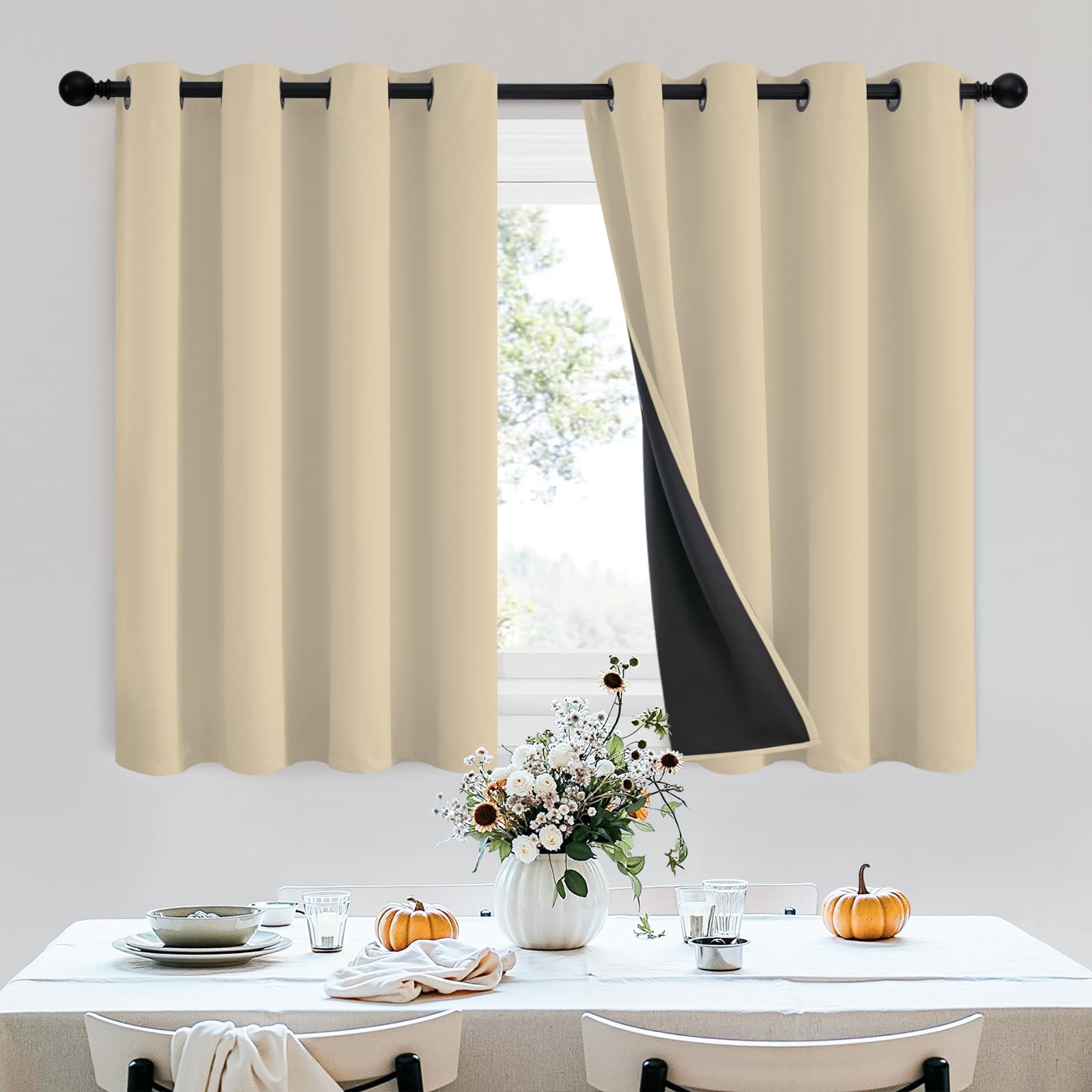 SimpleHome 100% Blackout Curtains for Bedroom,Thermal Insulated Grommet Window Drapes Room Darkening Cream Curtains for Living Room with Black Back,52 x 84 Inch,2 Panels
