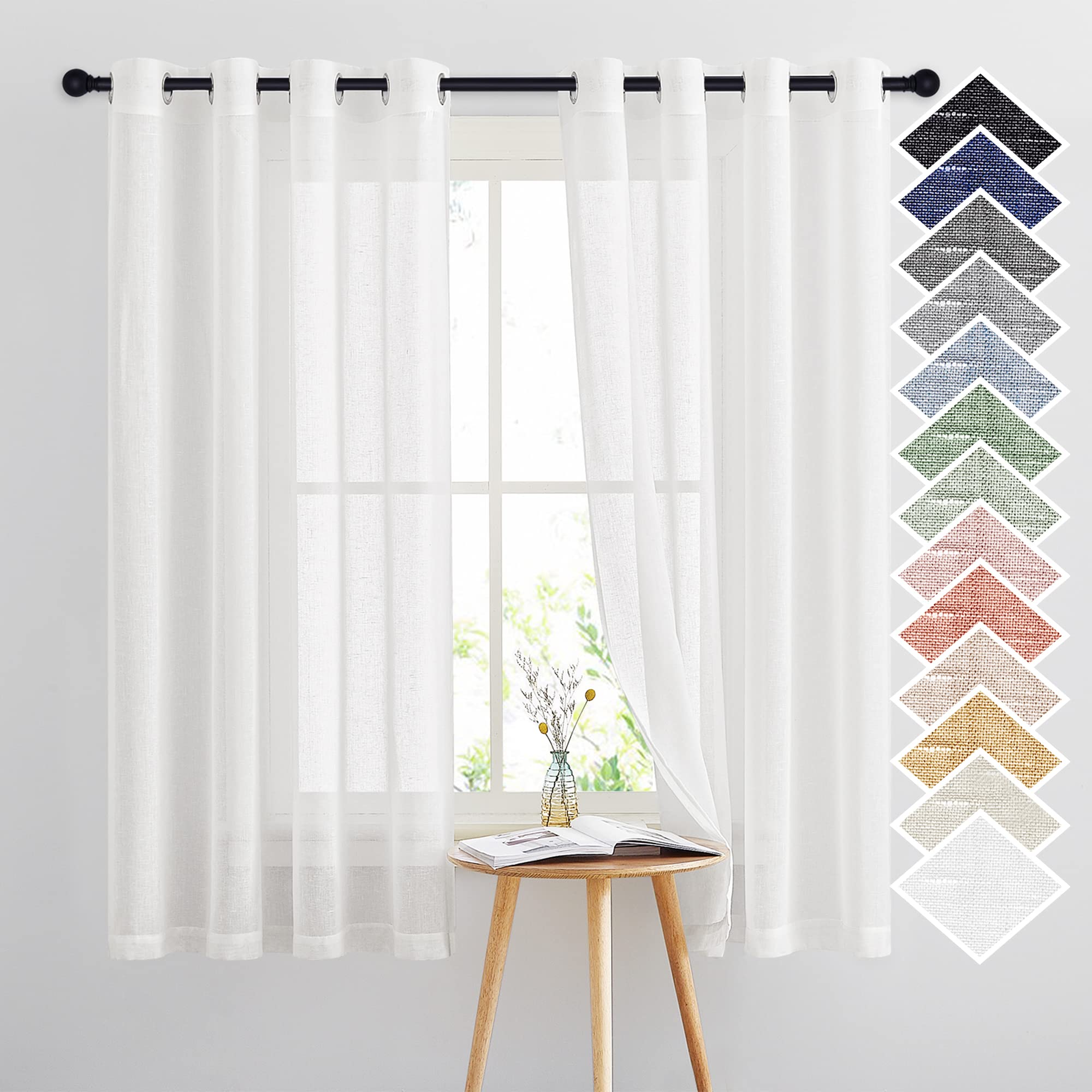 NICETOWN Semi Sheer Beige Curtains 84 inches Long, Grommet Retro Linen Curtains Window Treatments Vertical Drapes Privacy with Light Filter for Living Room, W52 x L84, 2 Panels