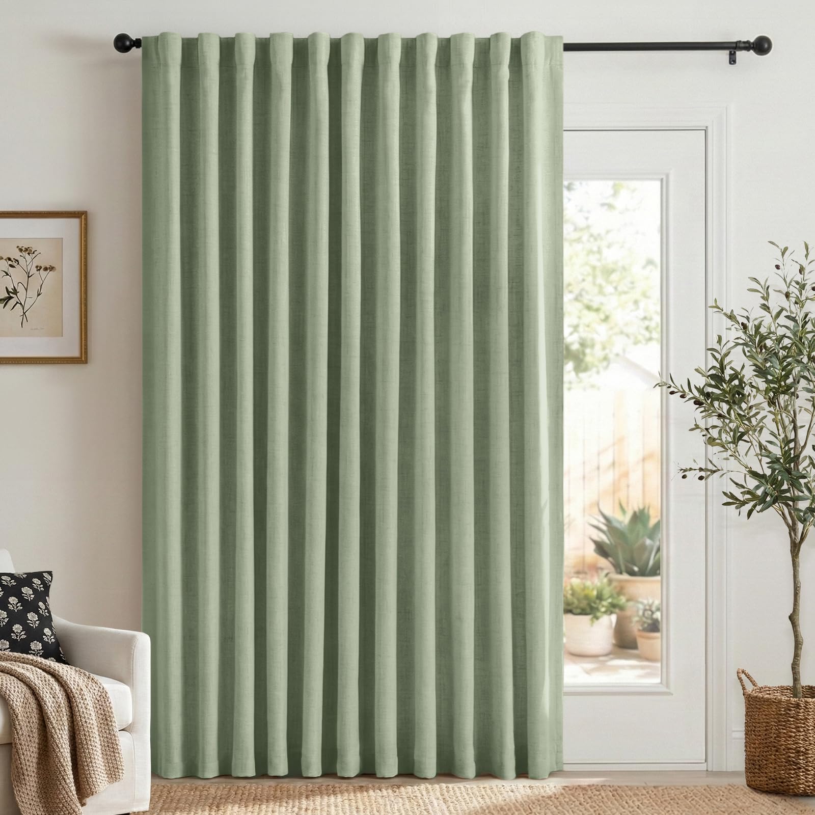 100% Blackout Shield Linen Blackout Curtains for Bedroom 84 Inches Long, Back Tab/Rod Pocket Living Room Drapes, Thermal Insulated Blackout Curtains 2 Panels Set, 50" W x 84" L, Cream