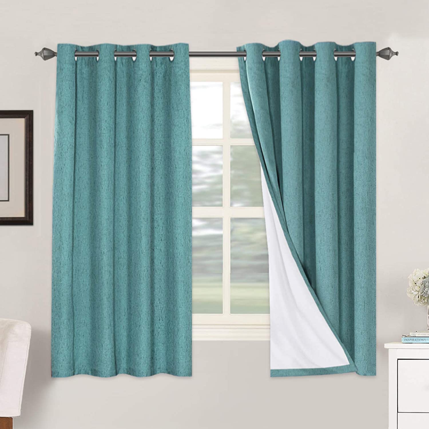 H.VERSAILTEX Linen 100% Blackout Curtains for Bedroom Full Light Blocking Curtains, Textured Window Curtain for Living Room 84 inch Grommet, Energy Efficient Curtains White Liner(2 Panels, Natural)