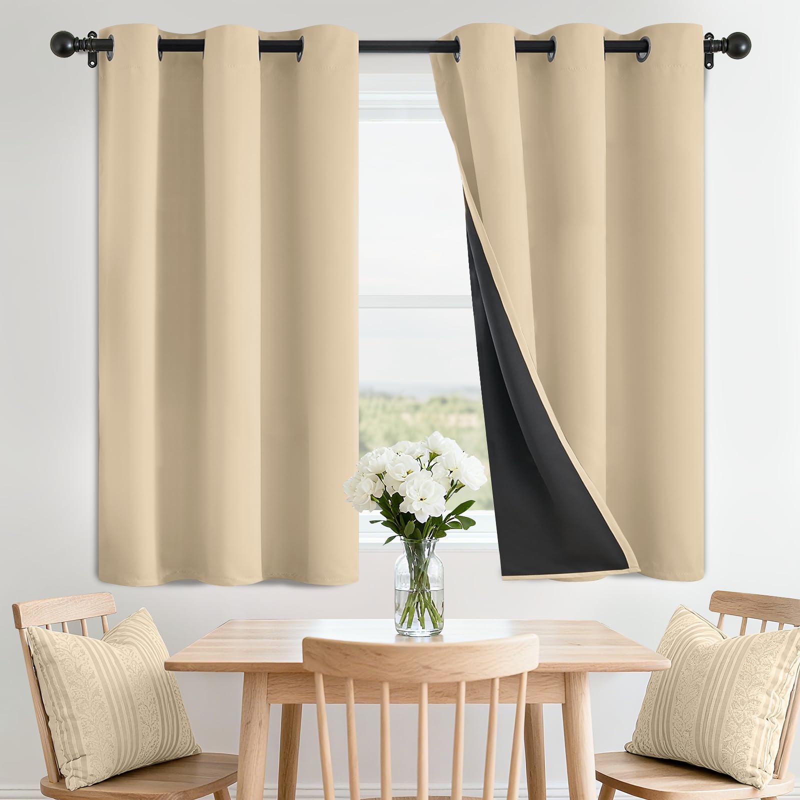 SimpleHome 100% Blackout Curtains for Bedroom,Thermal Insulated Grommet Window Drapes Room Darkening Cream Curtains for Living Room with Black Back,52 x 84 Inch,2 Panels