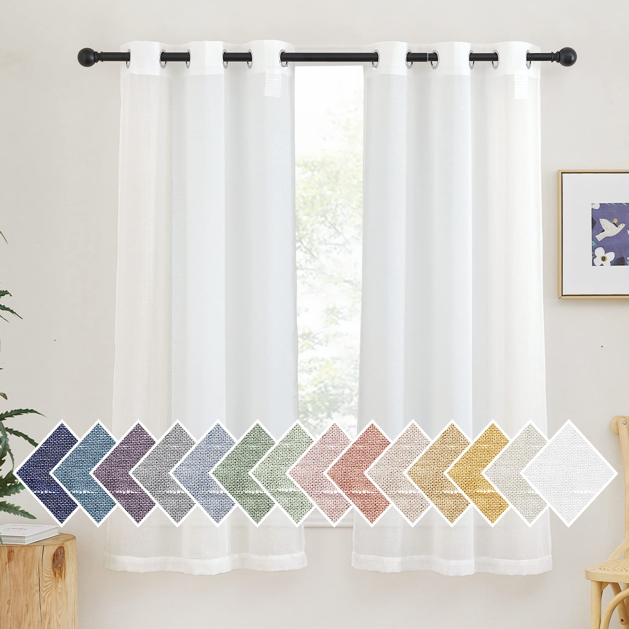 NICETOWN Semi Sheer Beige Curtains 84 inches Long, Grommet Retro Linen Curtains Window Treatments Vertical Drapes Privacy with Light Filter for Living Room, W52 x L84, 2 Panels