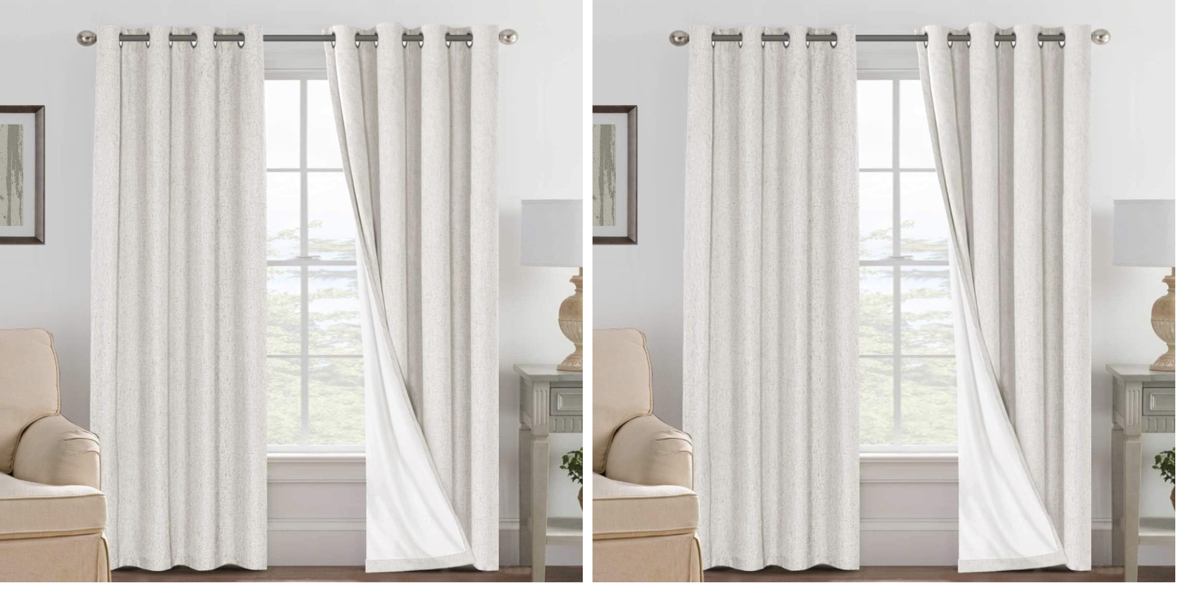H.VERSAILTEX Linen 100% Blackout Curtains for Bedroom Full Light Blocking Curtains, Textured Window Curtain for Living Room 84 inch Grommet, Energy Efficient Curtains White Liner(2 Panels, Natural)