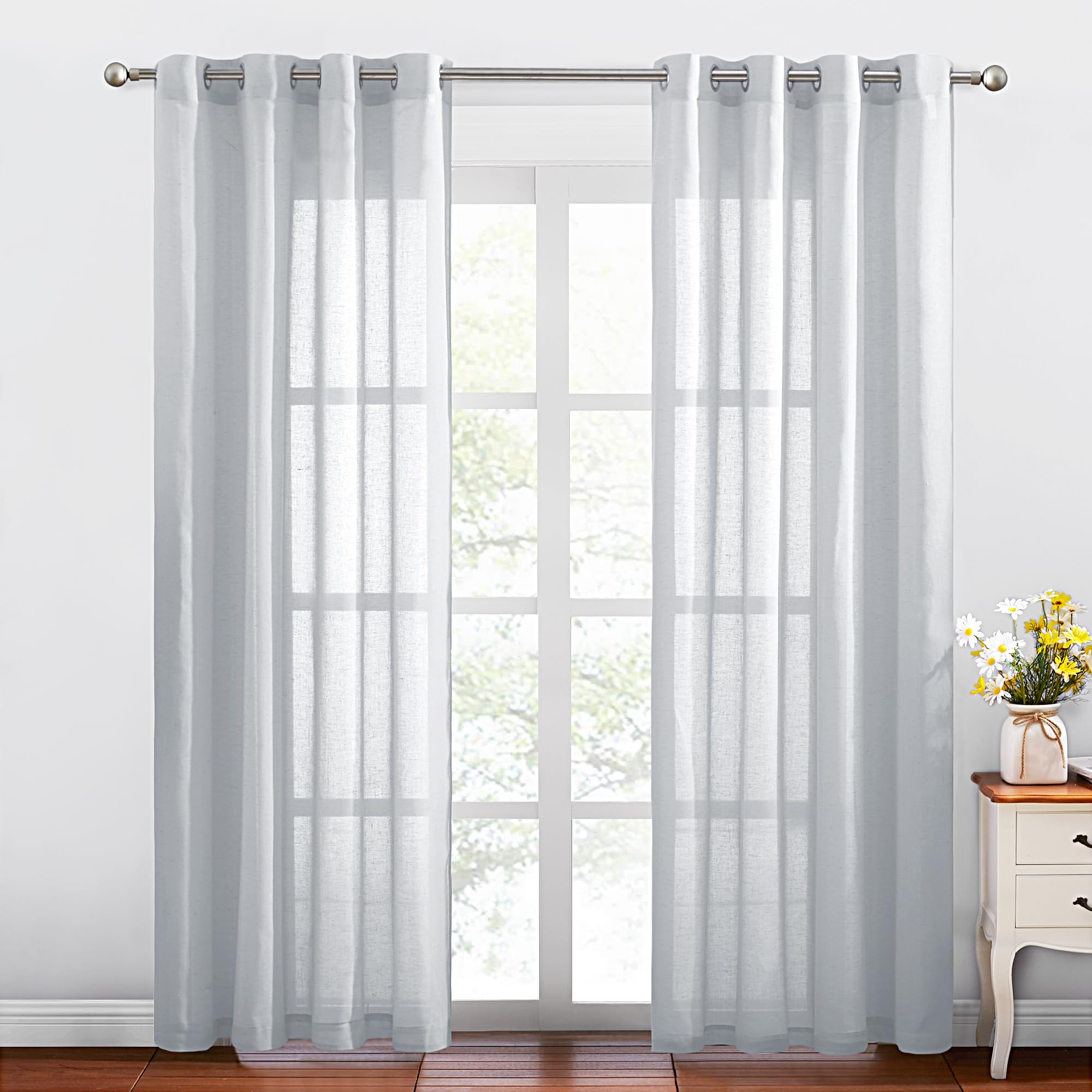 NICETOWN Semi Sheer Beige Curtains 84 inches Long, Grommet Retro Linen Curtains Window Treatments Vertical Drapes Privacy with Light Filter for Living Room, W52 x L84, 2 Panels