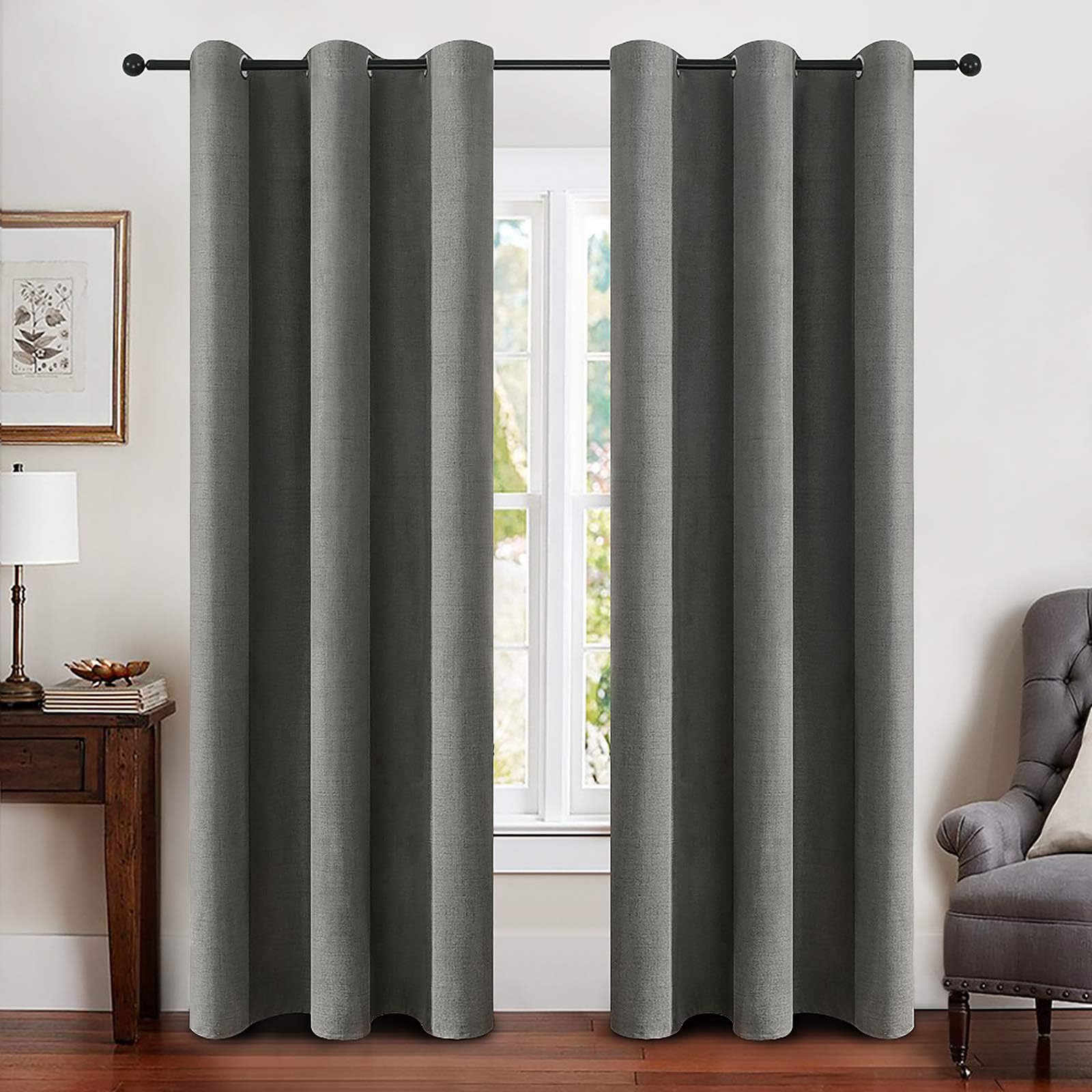 MIULEE 90 Inches Linen Textured Curtains for Bedroom 100% Blackout Thermal Insulated Natural Beige Grommet Room Darkening Curtains & Drapes Luxury Decor for Living Room Nursery 52 x 90 Inch (2 Panels)