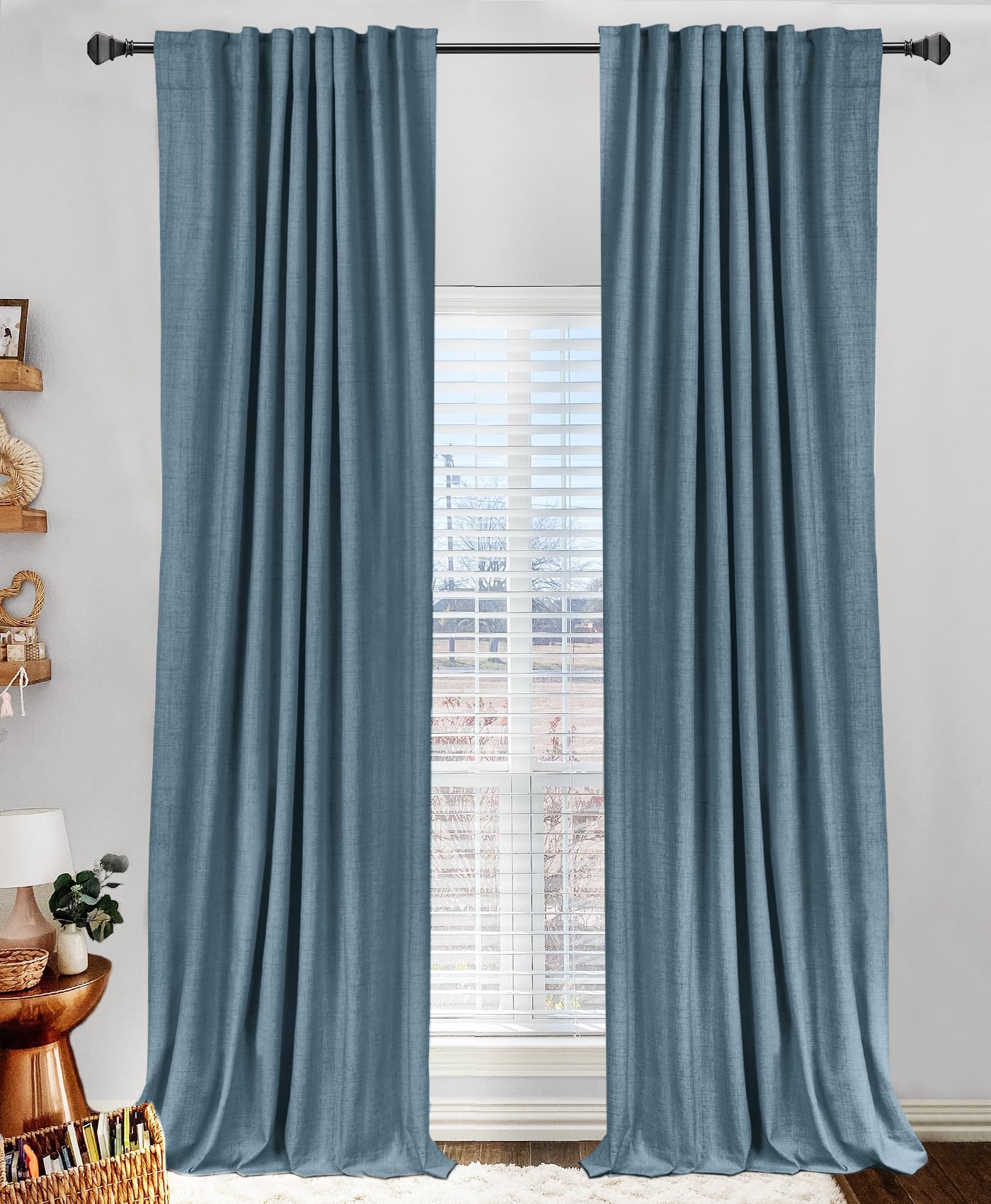 100% Blackout Shield Linen Blackout Curtains for Bedroom 84 Inches Long, Back Tab/Rod Pocket Living Room Drapes, Thermal Insulated Blackout Curtains 2 Panels Set, 50" W x 84" L, Cream