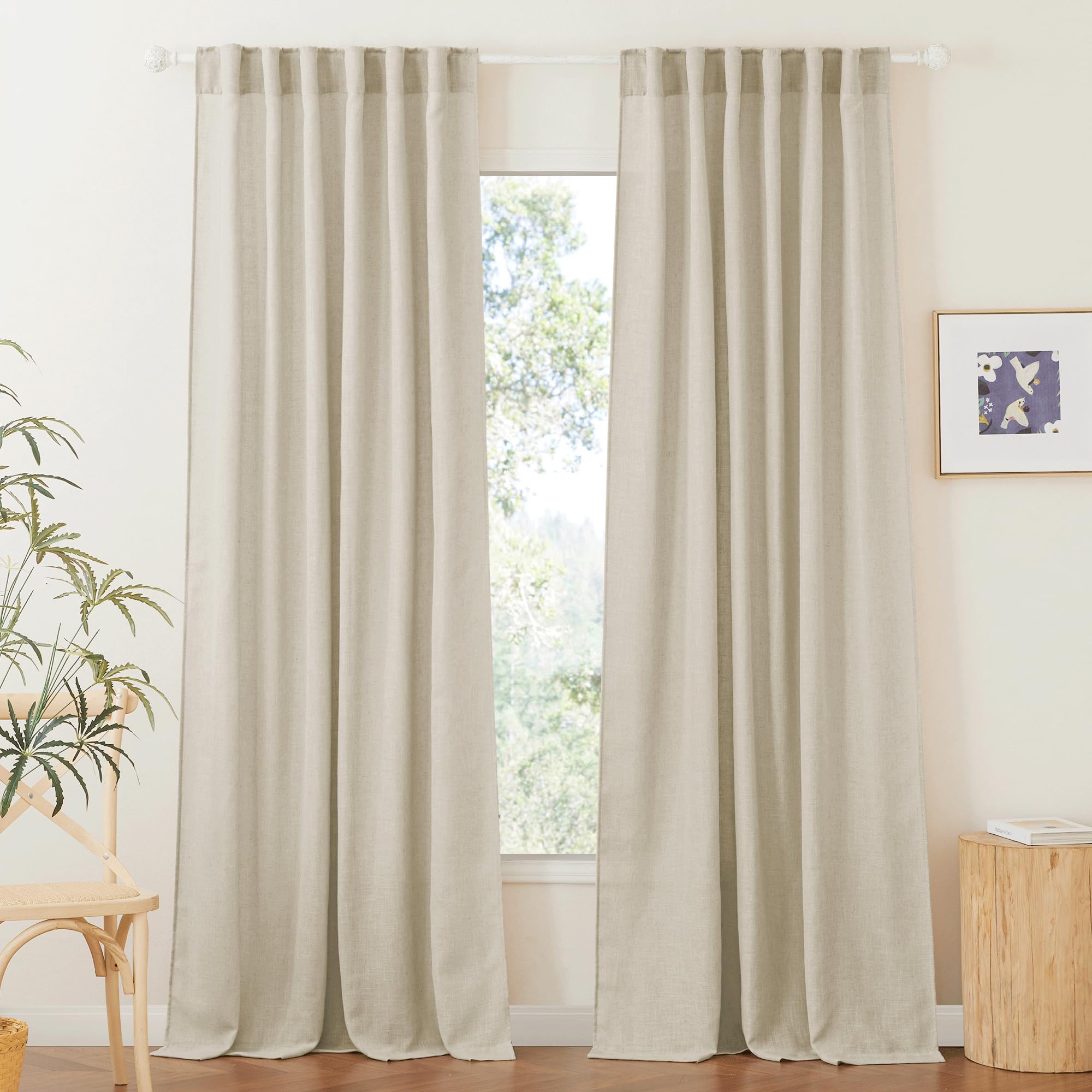 RYB HOME White Sheer Curtains Linen Texture Window Panels, Semi Sheer Light Filetring Rod Pocket & Back Tab Drapes for Bedroom, 52 x 84 inches, Pack of 2