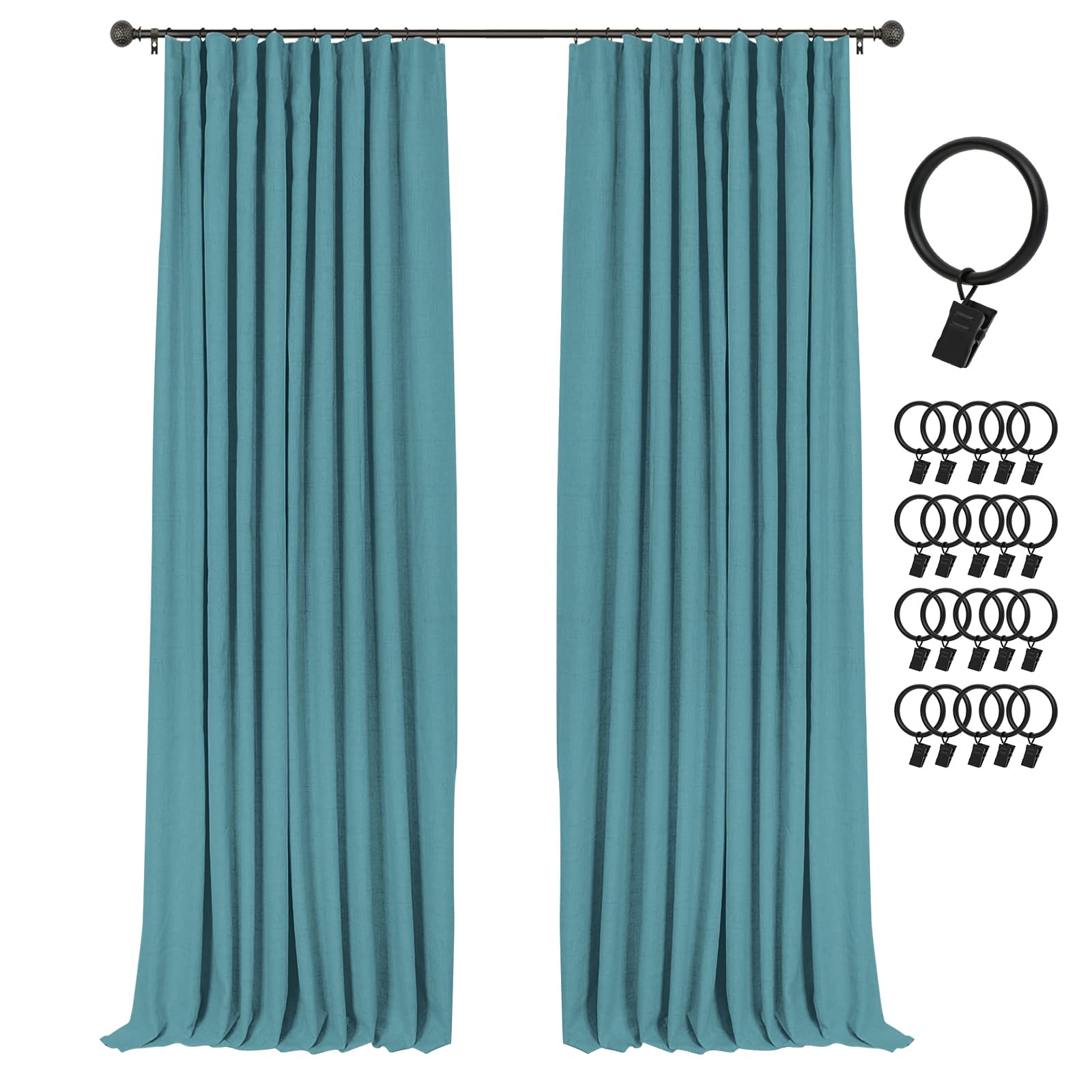 INOVADAY 100% Blackout Curtains for Bedroom, Black Out Curtains 84 Inch Long, Clip Rings Linen Blackout Drapes, Thermal Insulated Room Darkening for Living Room, 2 Panels - Beige,W50xL84
