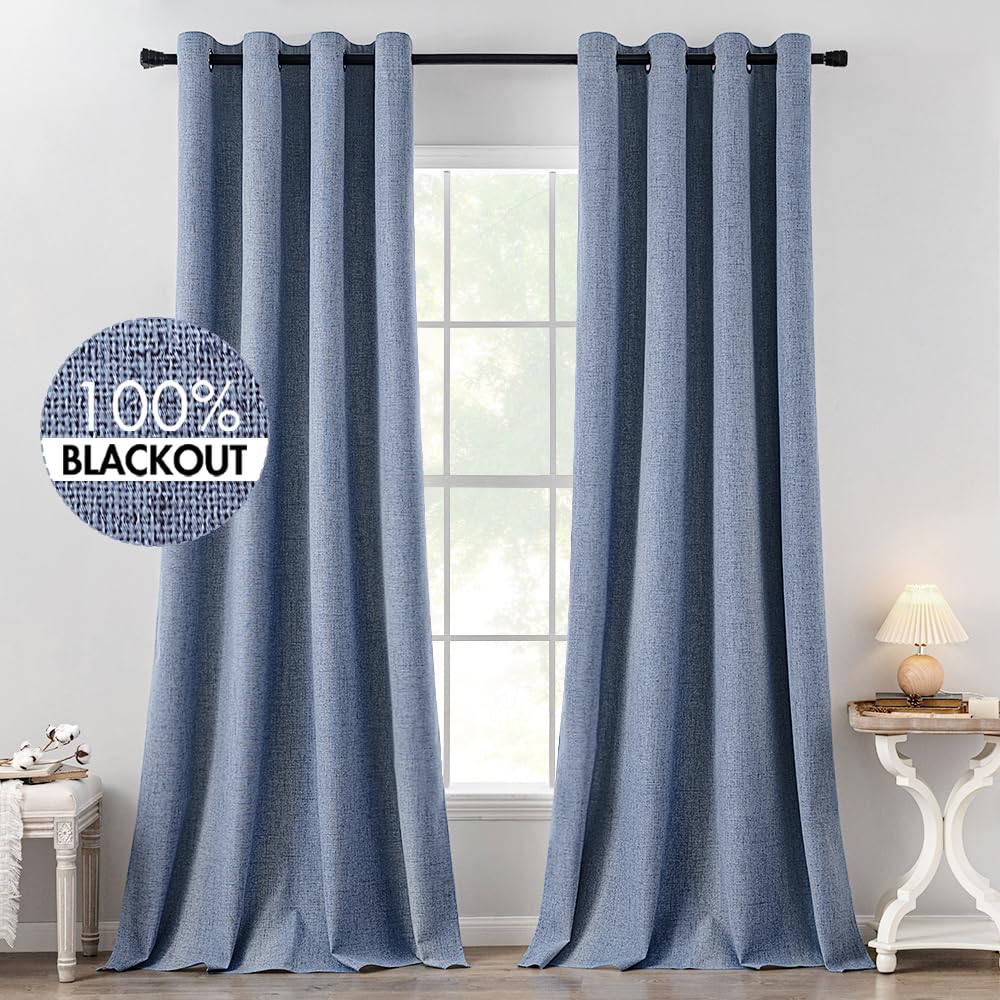MIULEE 90 Inches Linen Textured Curtains for Bedroom 100% Blackout Thermal Insulated Natural Beige Grommet Room Darkening Curtains & Drapes Luxury Decor for Living Room Nursery 52 x 90 Inch (2 Panels)