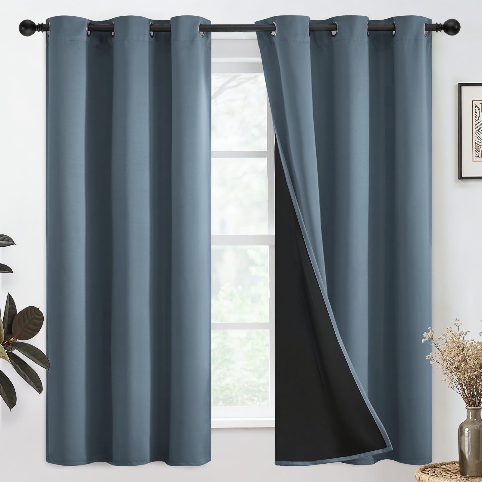 SimpleHome 100% Blackout Curtains for Bedroom,Thermal Insulated Grommet Window Drapes Room Darkening Cream Curtains for Living Room with Black Back,52 x 84 Inch,2 Panels