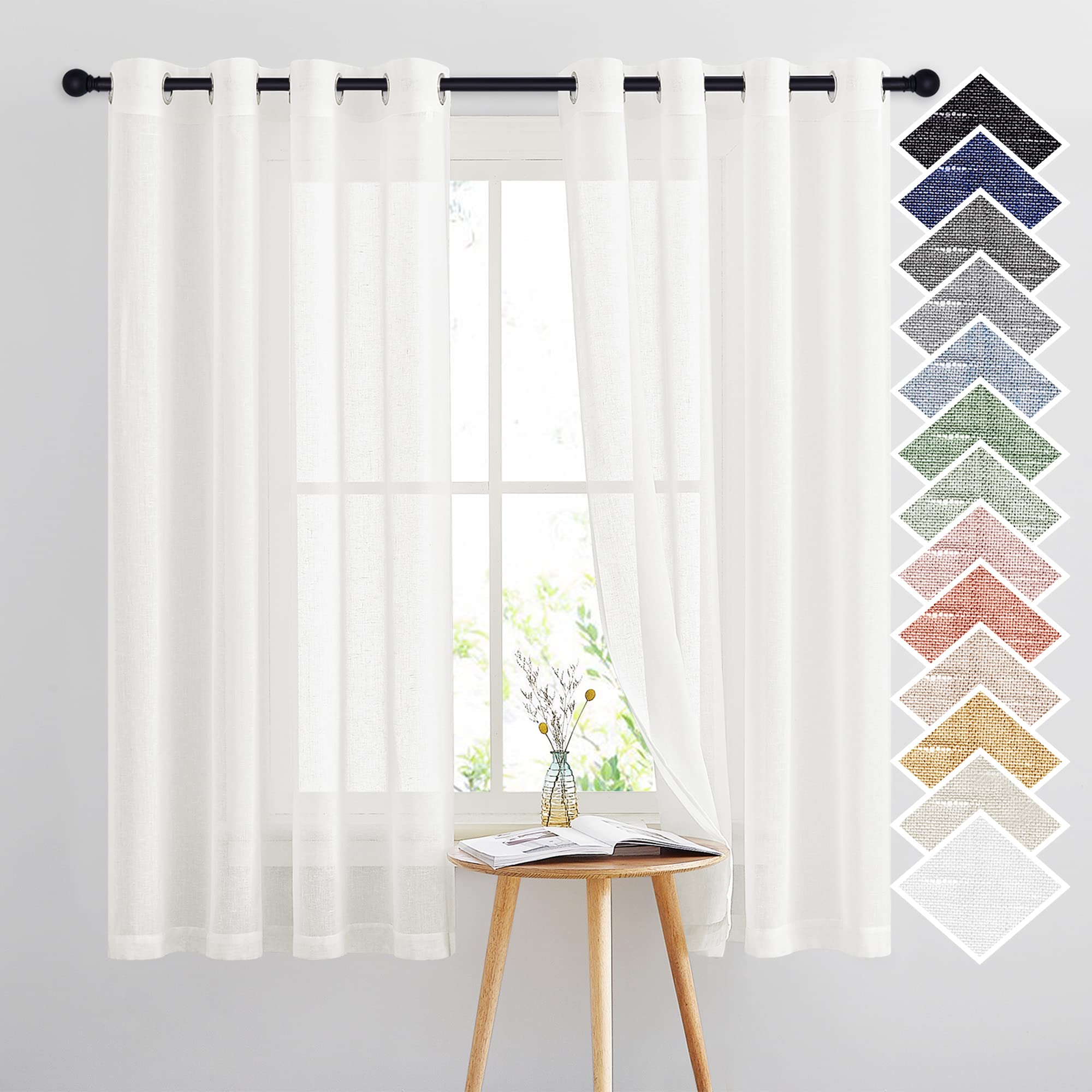 NICETOWN Semi Sheer Beige Curtains 84 inches Long, Grommet Retro Linen Curtains Window Treatments Vertical Drapes Privacy with Light Filter for Living Room, W52 x L84, 2 Panels