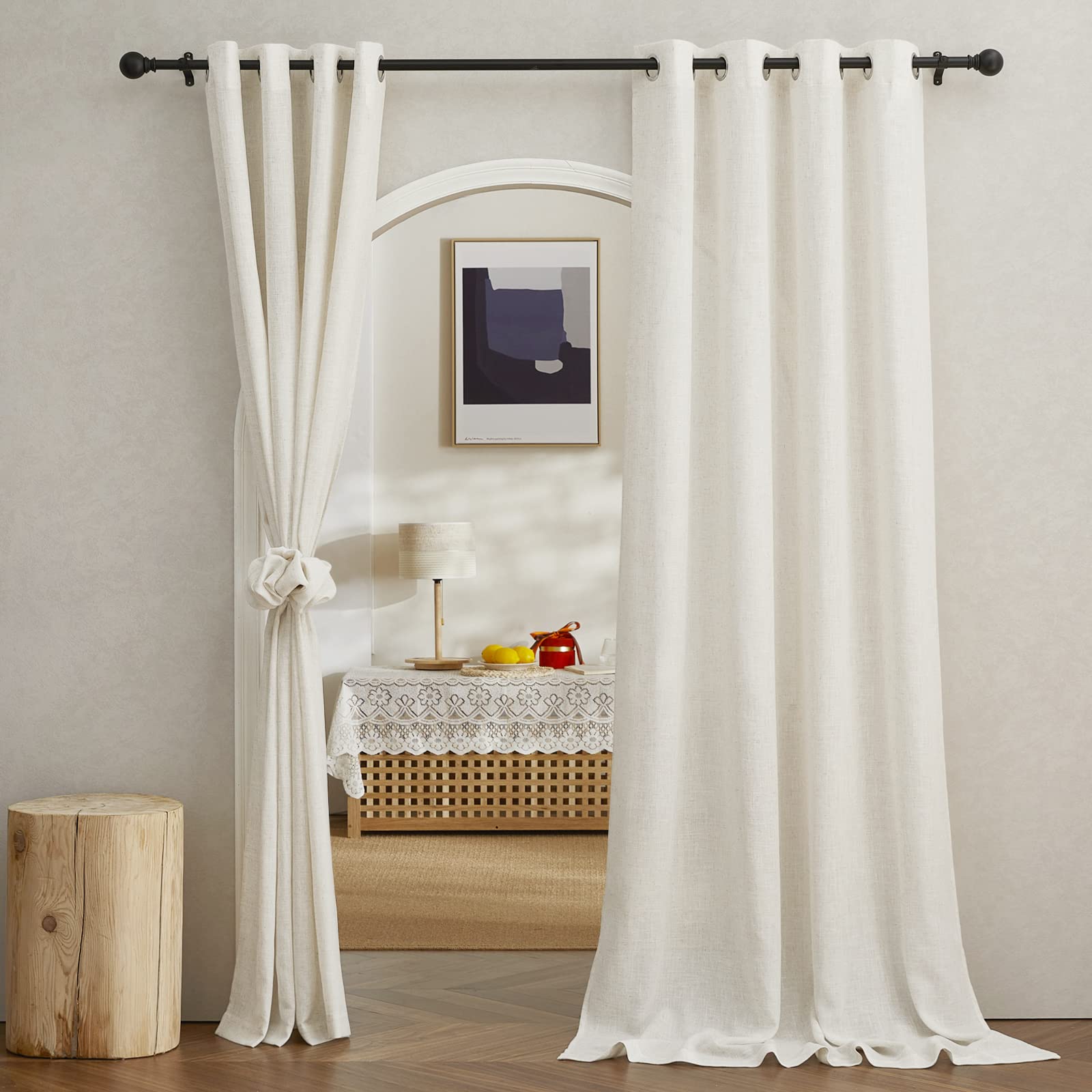 NICETOWN Semi Sheer Beige Curtains 84 inches Long, Grommet Retro Linen Curtains Window Treatments Vertical Drapes Privacy with Light Filter for Living Room, W52 x L84, 2 Panels