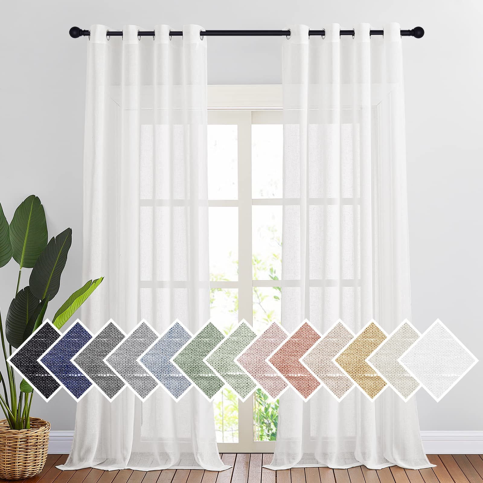 NICETOWN Semi Sheer Beige Curtains 84 inches Long, Grommet Retro Linen Curtains Window Treatments Vertical Drapes Privacy with Light Filter for Living Room, W52 x L84, 2 Panels
