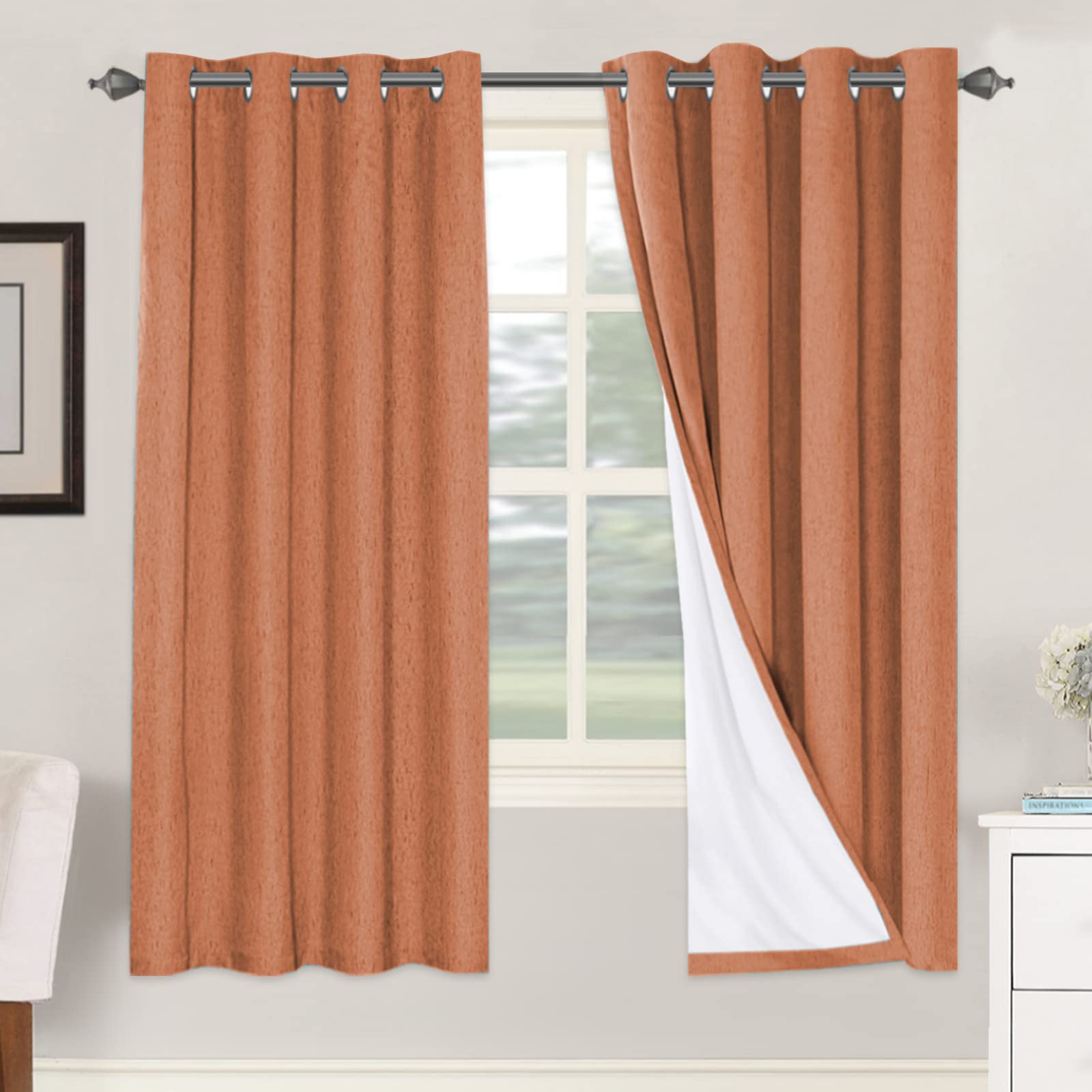 H.VERSAILTEX Linen 100% Blackout Curtains for Bedroom Full Light Blocking Curtains, Textured Window Curtain for Living Room 84 inch Grommet, Energy Efficient Curtains White Liner(2 Panels, Natural)