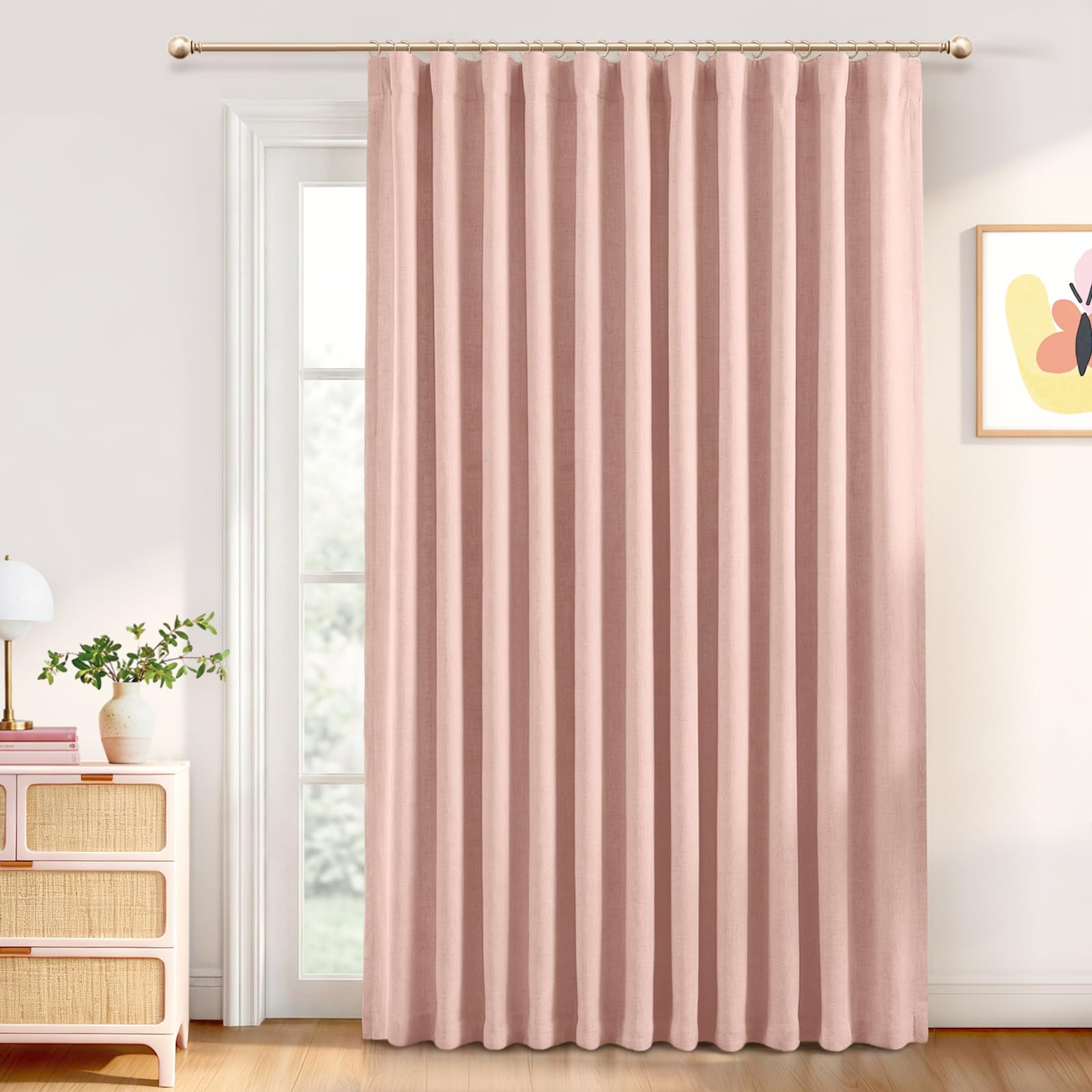 INOVADAY 100% Blackout Curtains for Bedroom, Black Out Curtains 84 Inch Long, Clip Rings Linen Blackout Drapes, Thermal Insulated Room Darkening for Living Room, 2 Panels - Beige,W50xL84