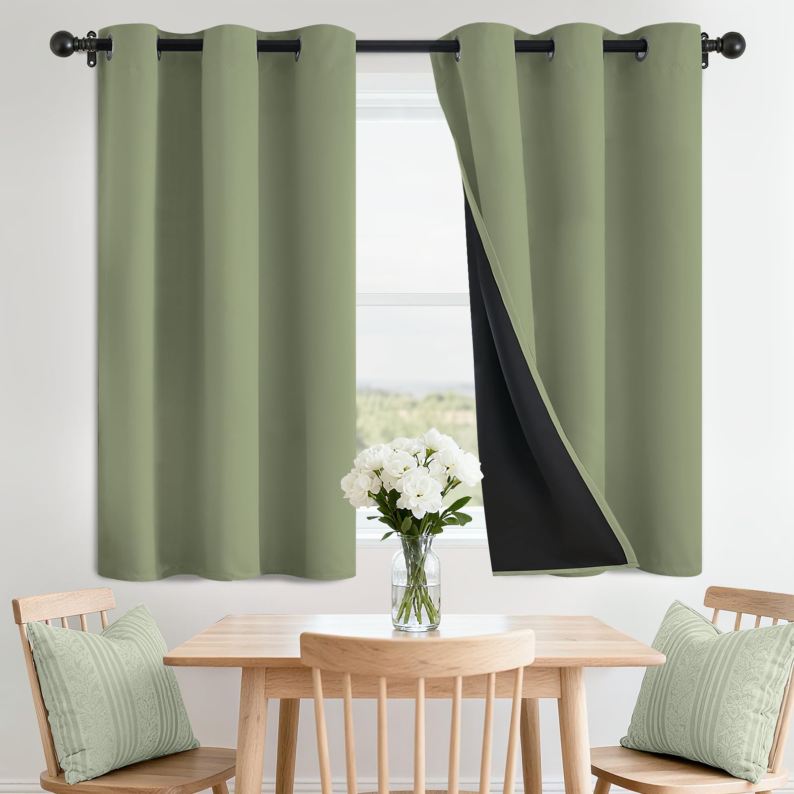 SimpleHome 100% Blackout Curtains for Bedroom,Thermal Insulated Grommet Window Drapes Room Darkening Cream Curtains for Living Room with Black Back,52 x 84 Inch,2 Panels