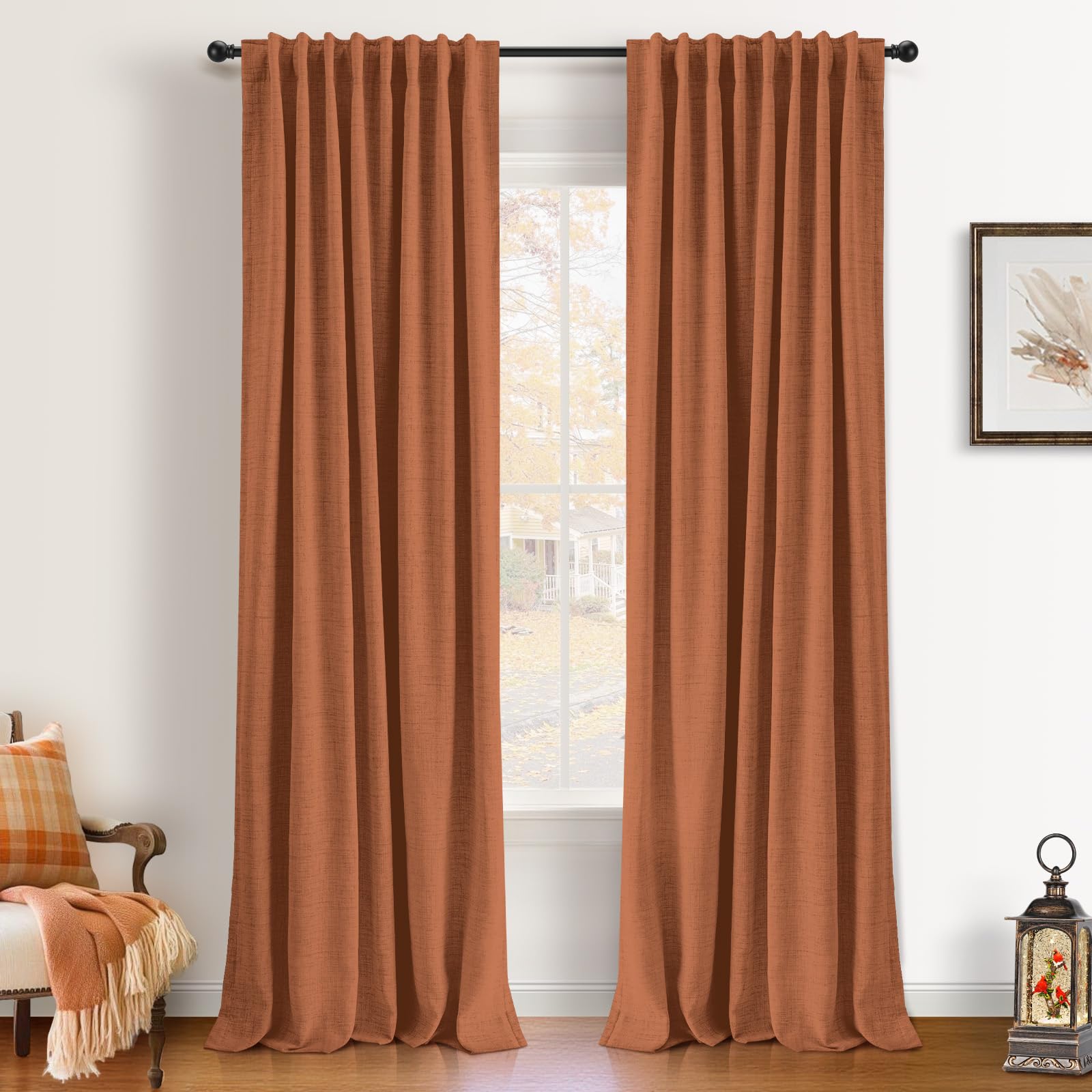 INOVADAY 100% Blackout Curtains 96 Inches Length 2 Panels Set, Back Tab/Rod Pocket Linen Black Out Curtains for Bedroom, Thermal Insulated Window Drapes - Cream, W50 X L96