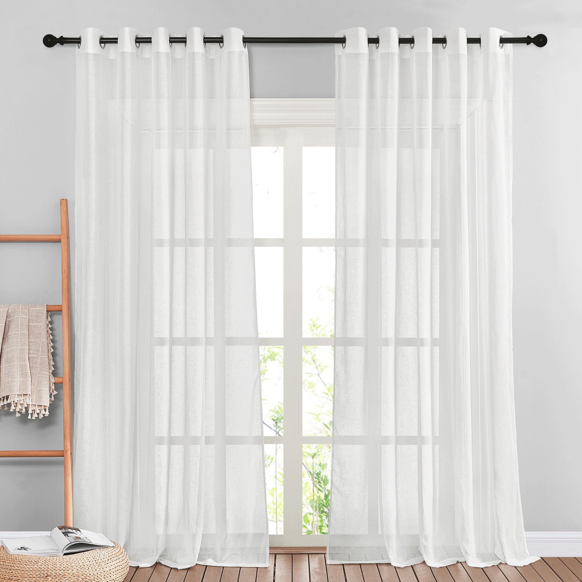 NICETOWN Semi Sheer Beige Curtains 84 inches Long, Grommet Retro Linen Curtains Window Treatments Vertical Drapes Privacy with Light Filter for Living Room, W52 x L84, 2 Panels