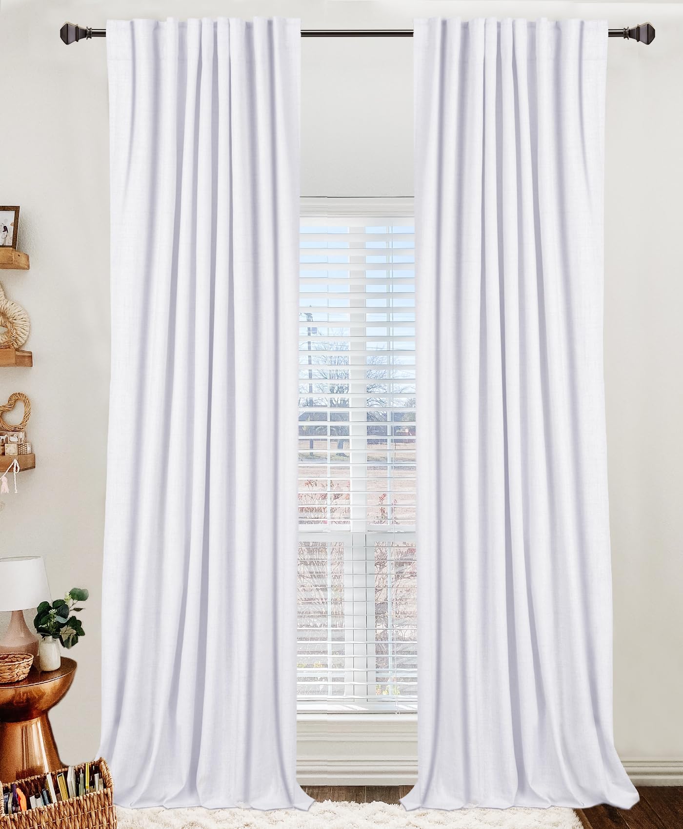 100% Blackout Shield Linen Blackout Curtains for Bedroom 84 Inches Long, Back Tab/Rod Pocket Living Room Drapes, Thermal Insulated Blackout Curtains 2 Panels Set, 50" W x 84" L, Cream