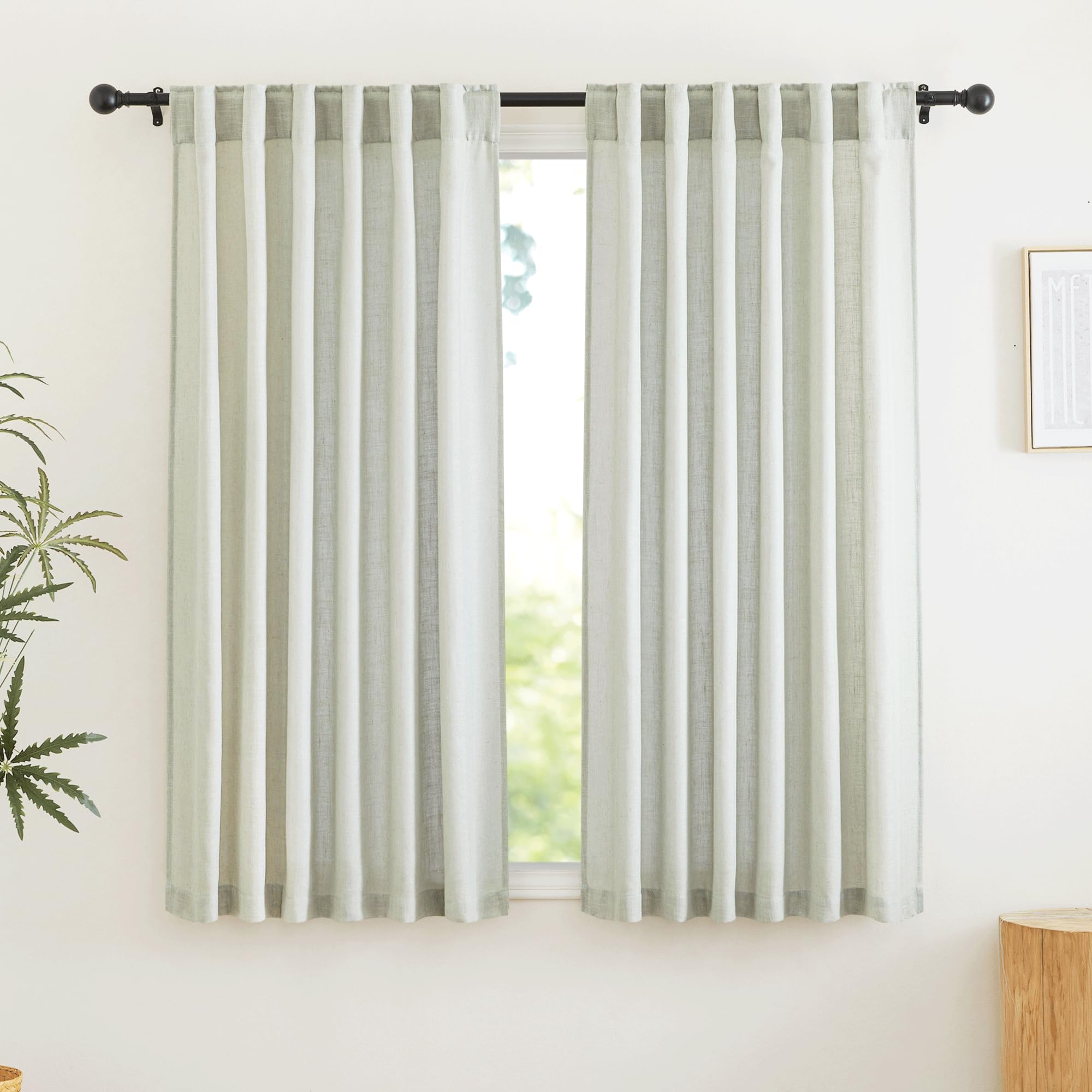 RYB HOME White Sheer Curtains Linen Texture Window Panels, Semi Sheer Light Filetring Rod Pocket & Back Tab Drapes for Bedroom, 52 x 84 inches, Pack of 2