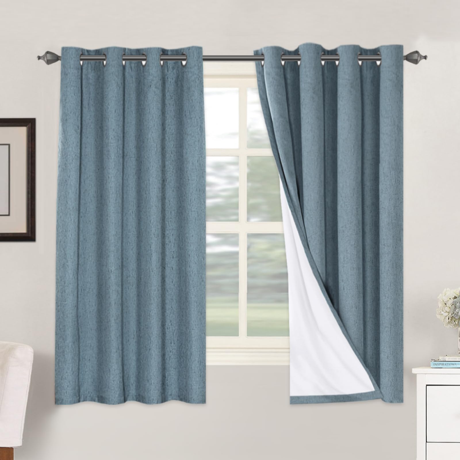 H.VERSAILTEX Linen 100% Blackout Curtains for Bedroom Full Light Blocking Curtains, Textured Window Curtain for Living Room 84 inch Grommet, Energy Efficient Curtains White Liner(2 Panels, Natural)