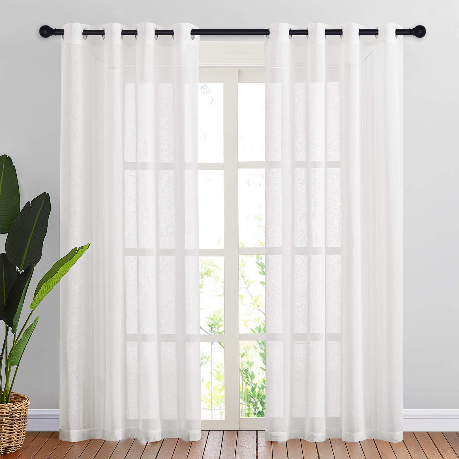 NICETOWN Semi Sheer Beige Curtains 84 inches Long, Grommet Retro Linen Curtains Window Treatments Vertical Drapes Privacy with Light Filter for Living Room, W52 x L84, 2 Panels